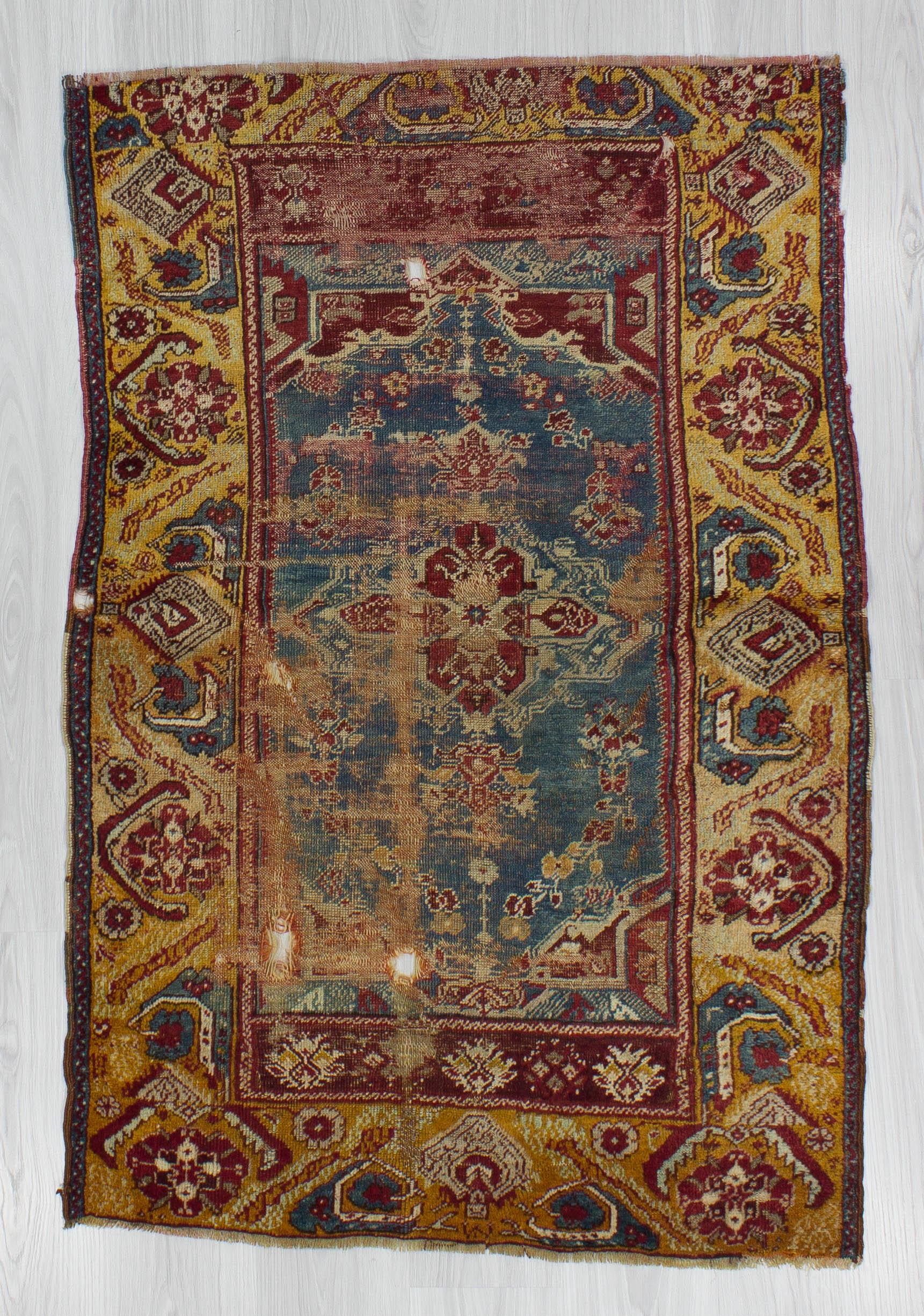 Distressed Antique Unique Turkish Wool Rug