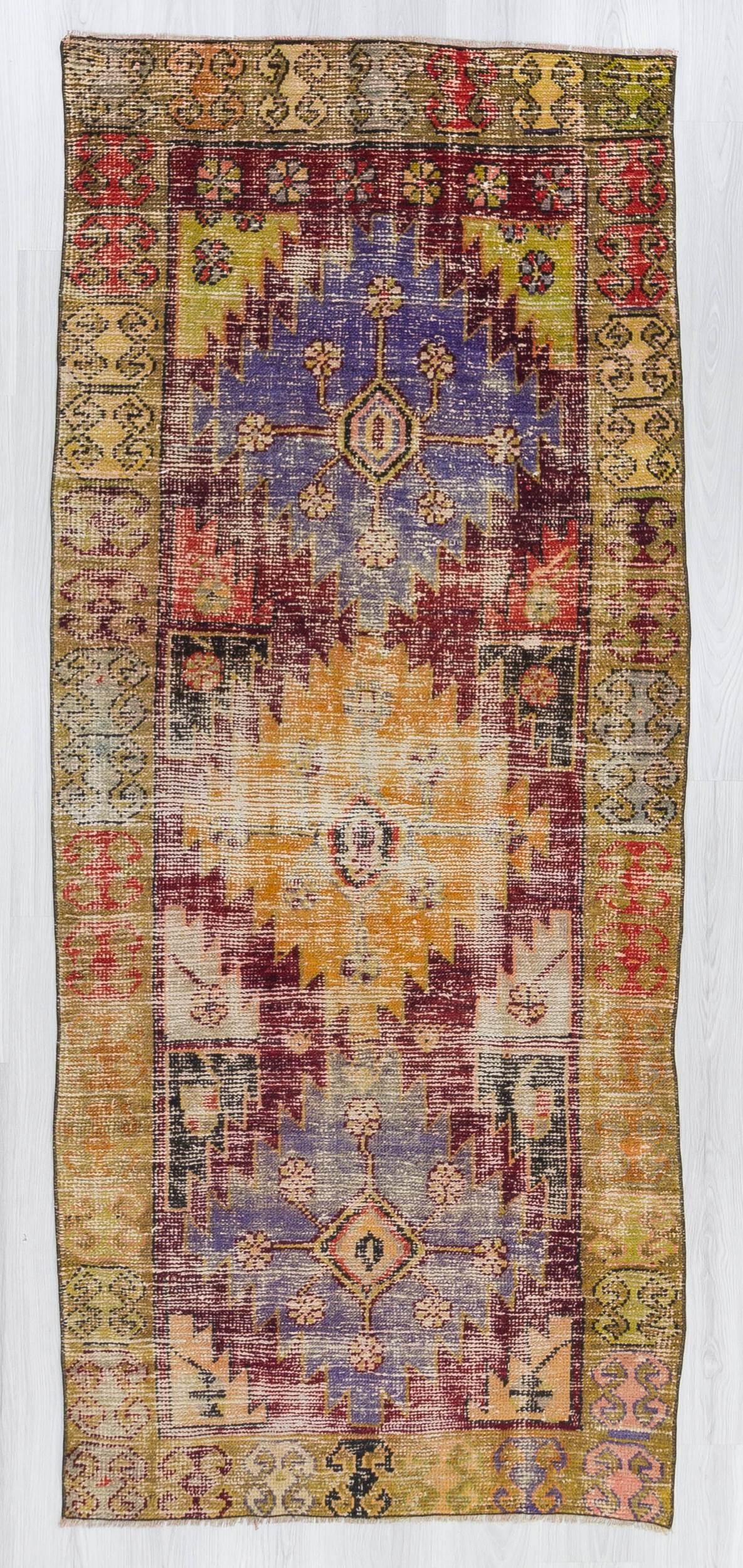 Distressed colorful unique Turkish rug