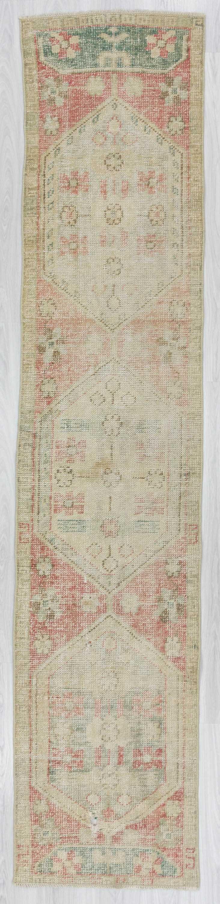 Distressed Turkish Oushak runner rug