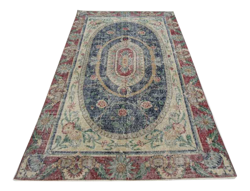 Distressed unique Turkish Oushak rug