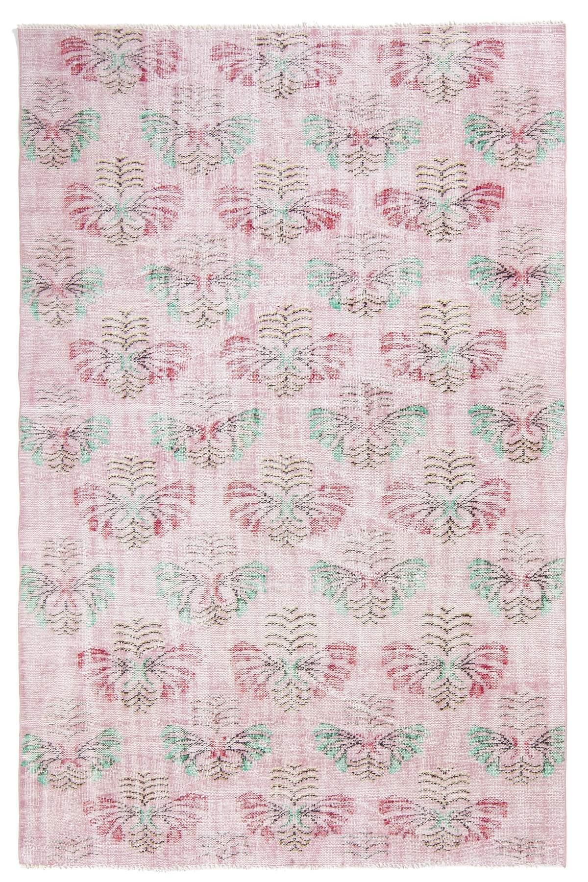 Distressed Vintage Floral Oushak Rug