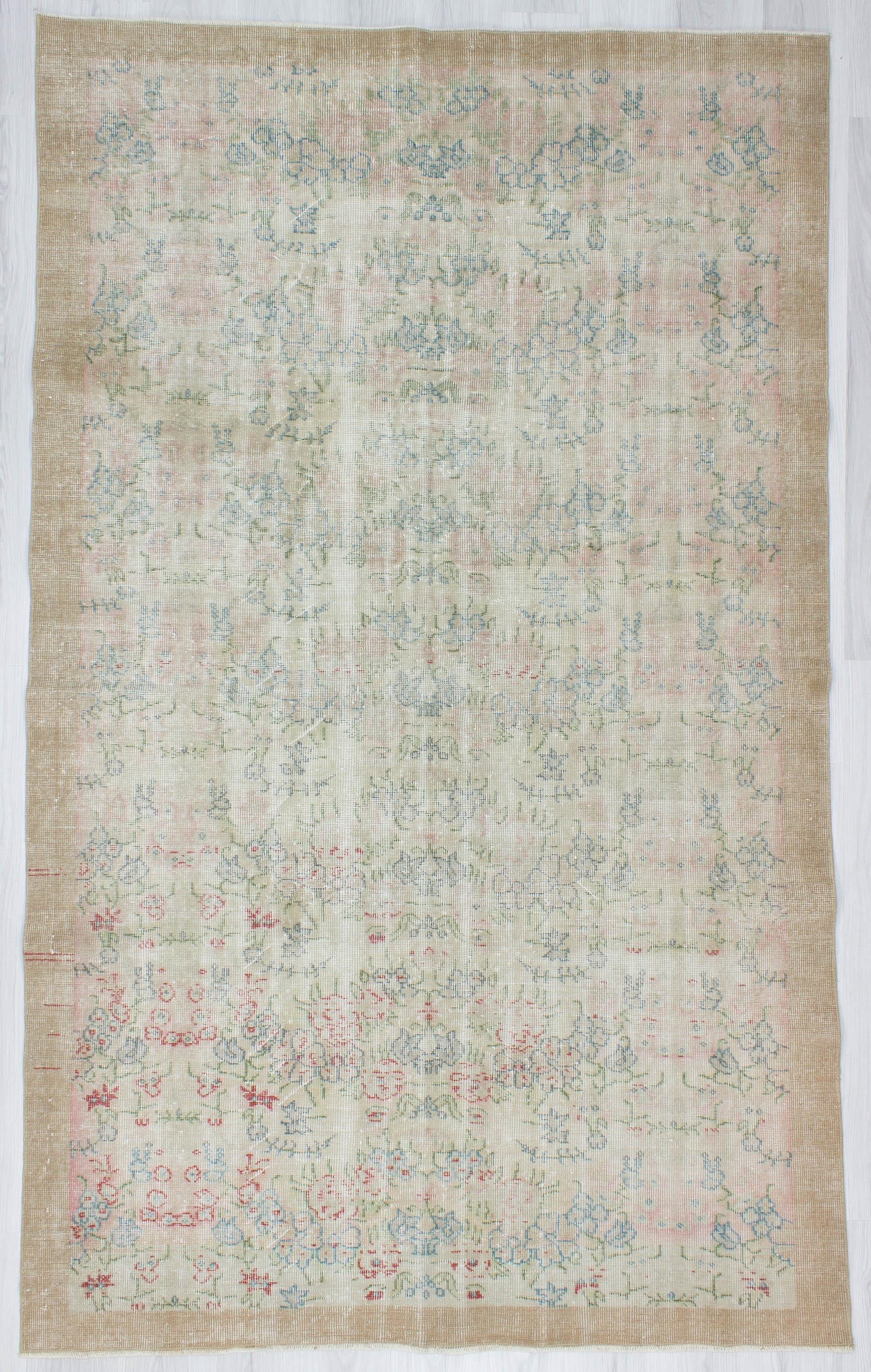 Distressed Vintage Floral Turkish Rug