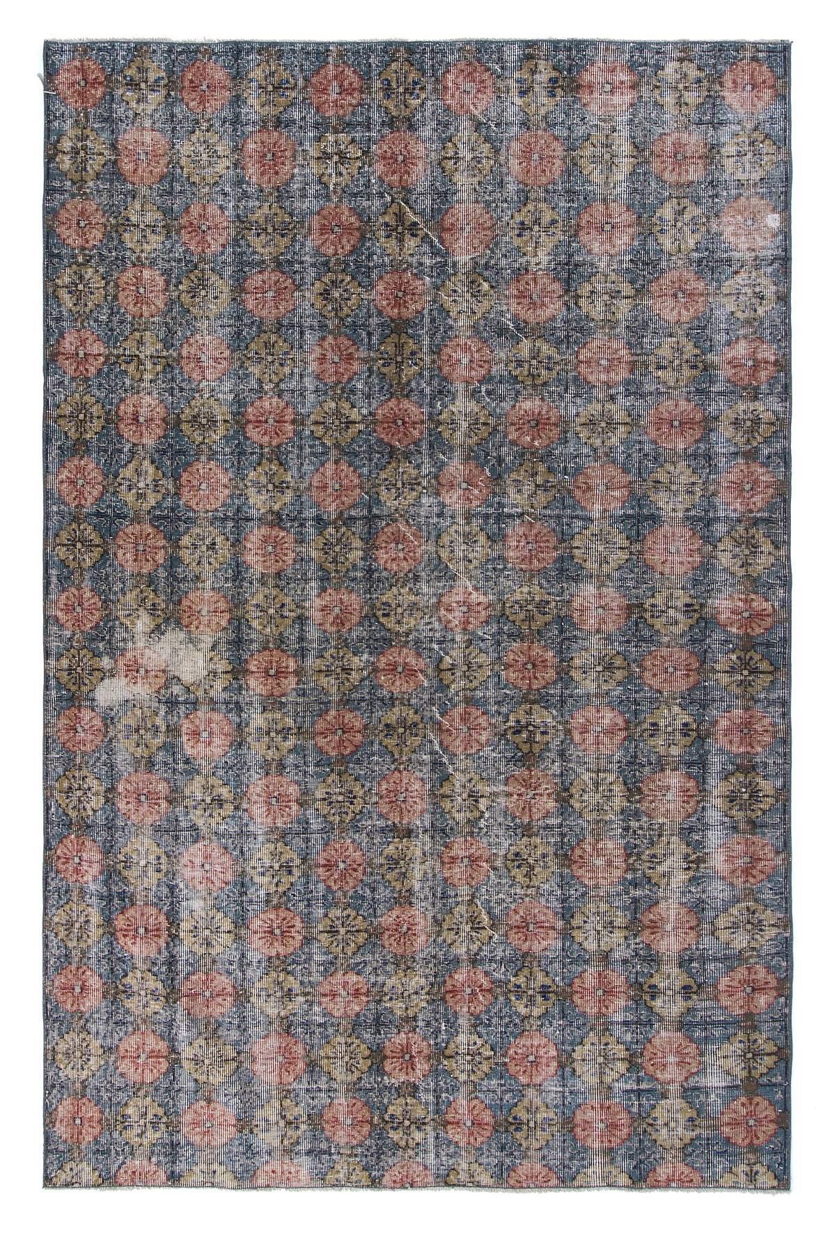 Distressed Vintage Floral Turkish Rug