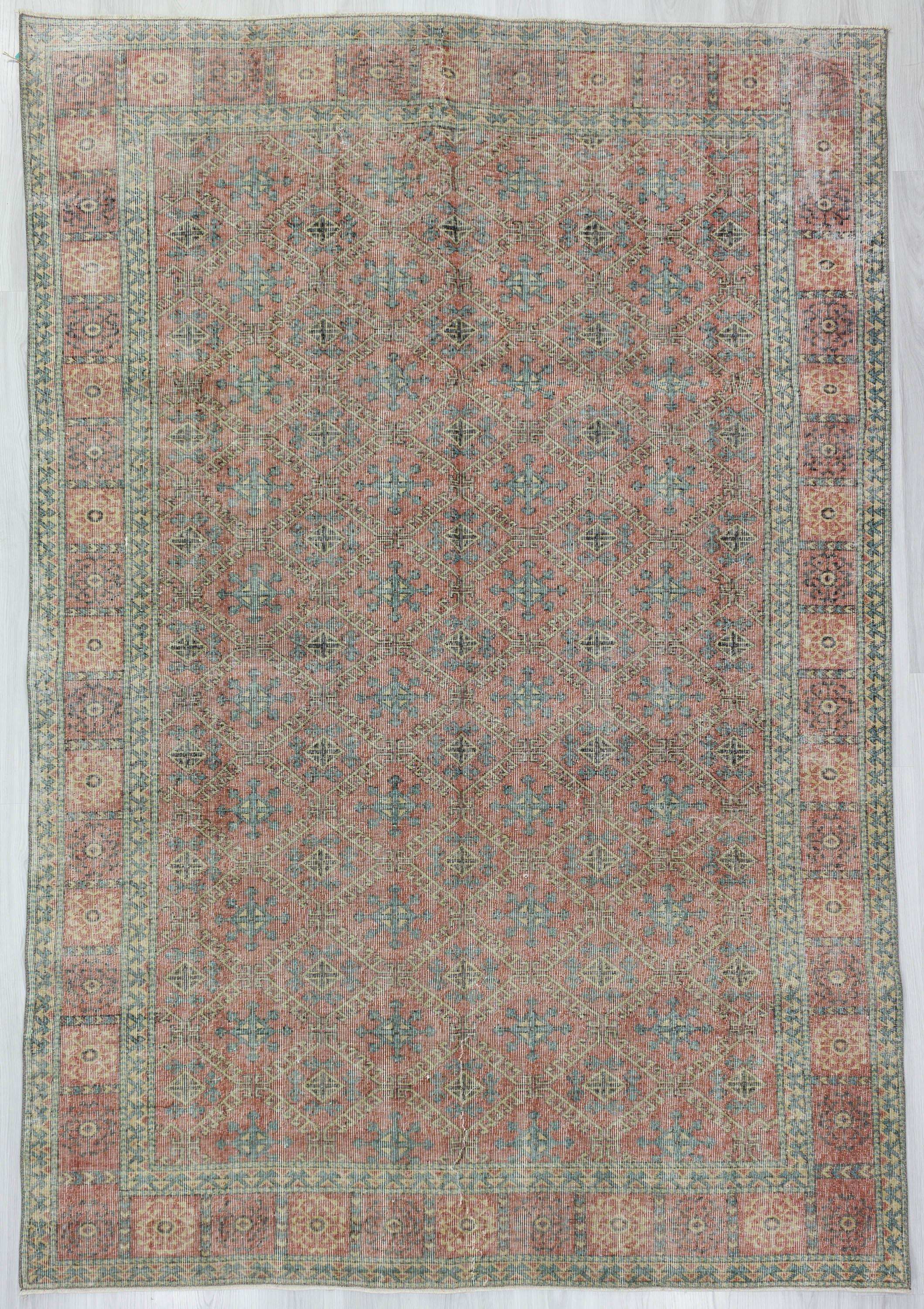 Distressed Vintage Turkish Deco Rug