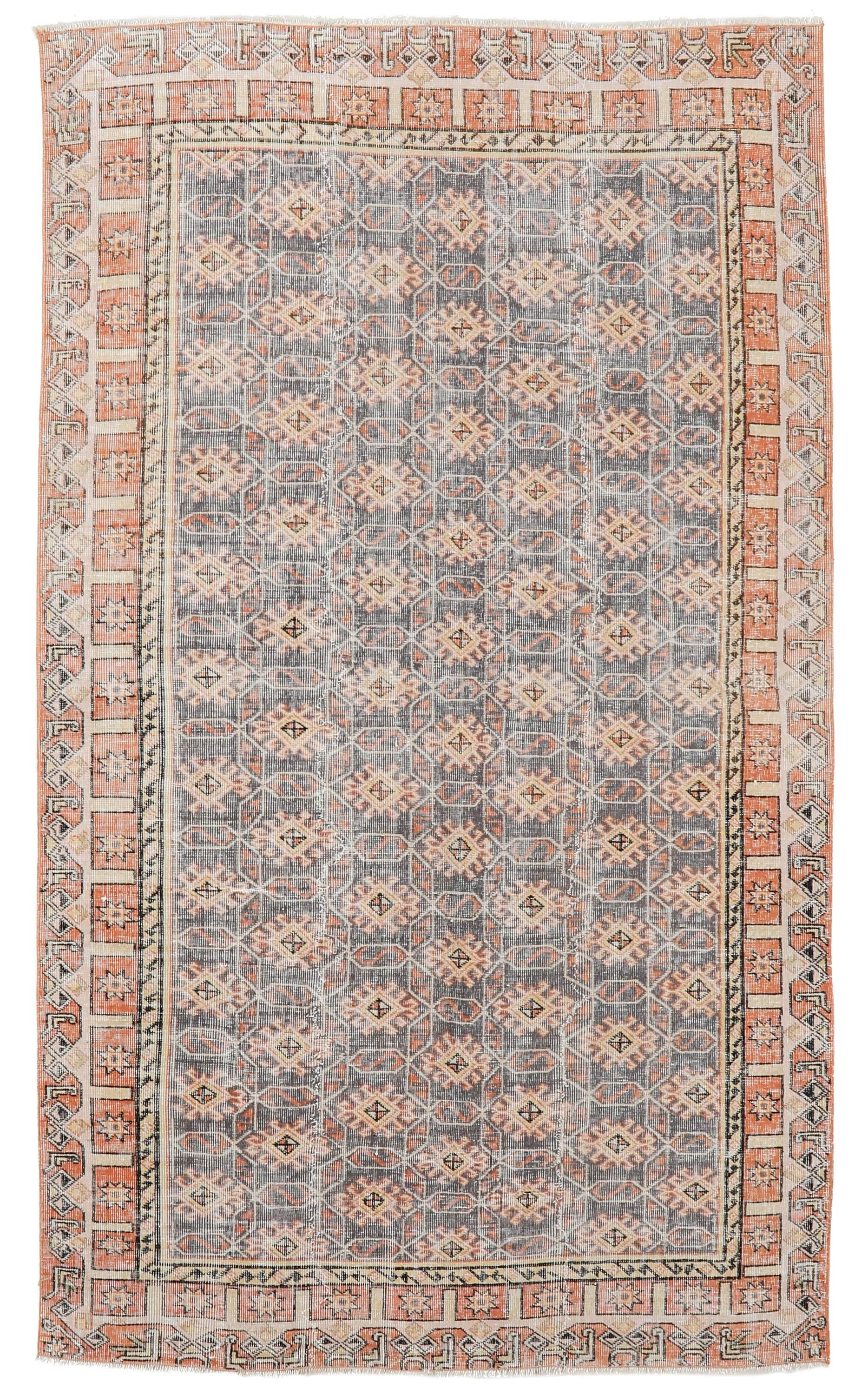 Distressed Vintage Turkish Oushak Rug - 4`8'' x 7`11''