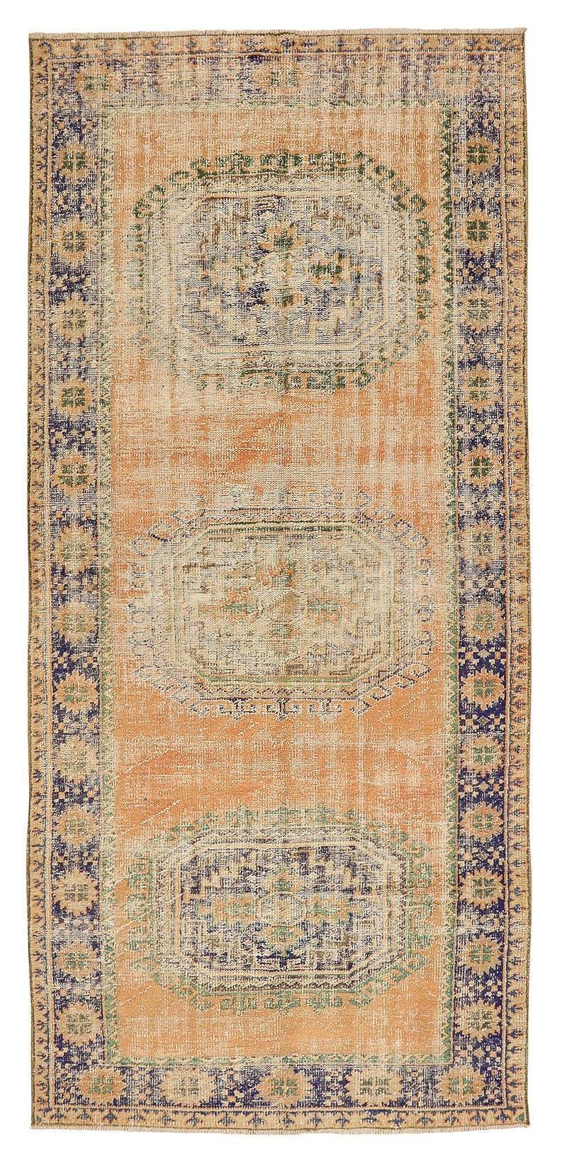 Distressed Vintage Turkish Oushak Rug - 4`11'' x 11`2''
