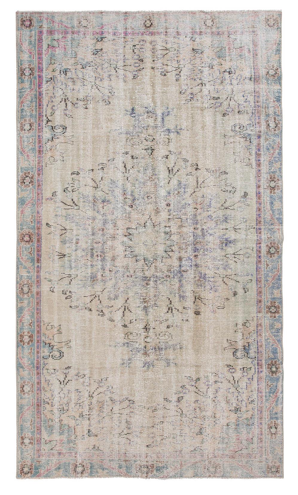 Distressed Vintage Turkish Oushak Rug - 5`2'' x 9`1''