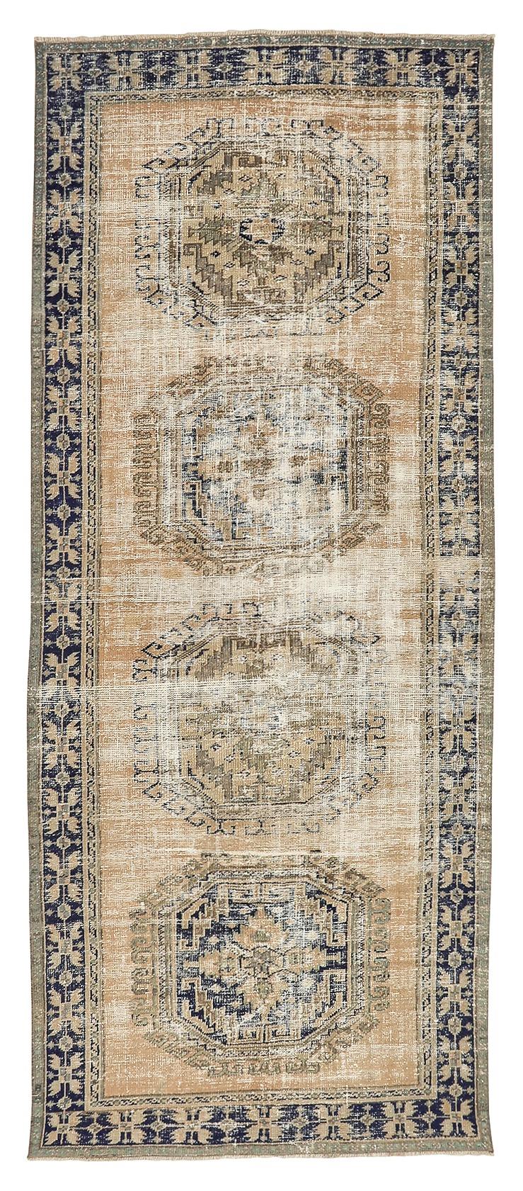 Distressed Vintage Turkish Oushak Rug - 4`3'' x 10`7''