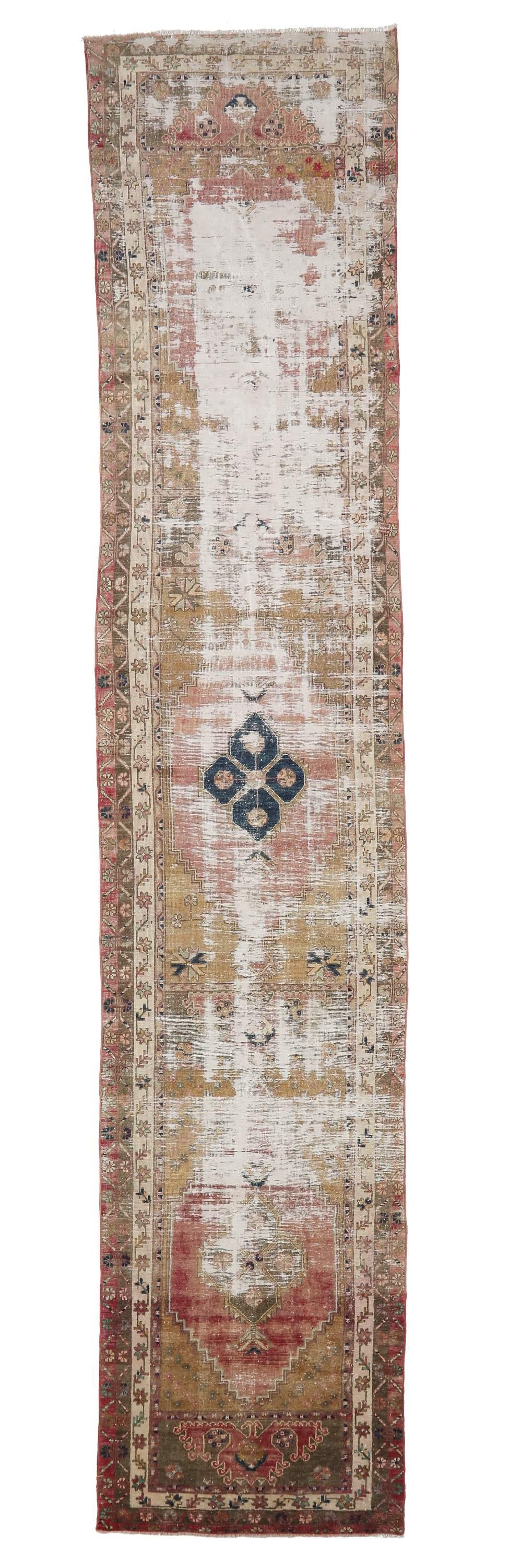 Distressed Vintage Turkish Runner Rug - 3`0'' x 15`1''