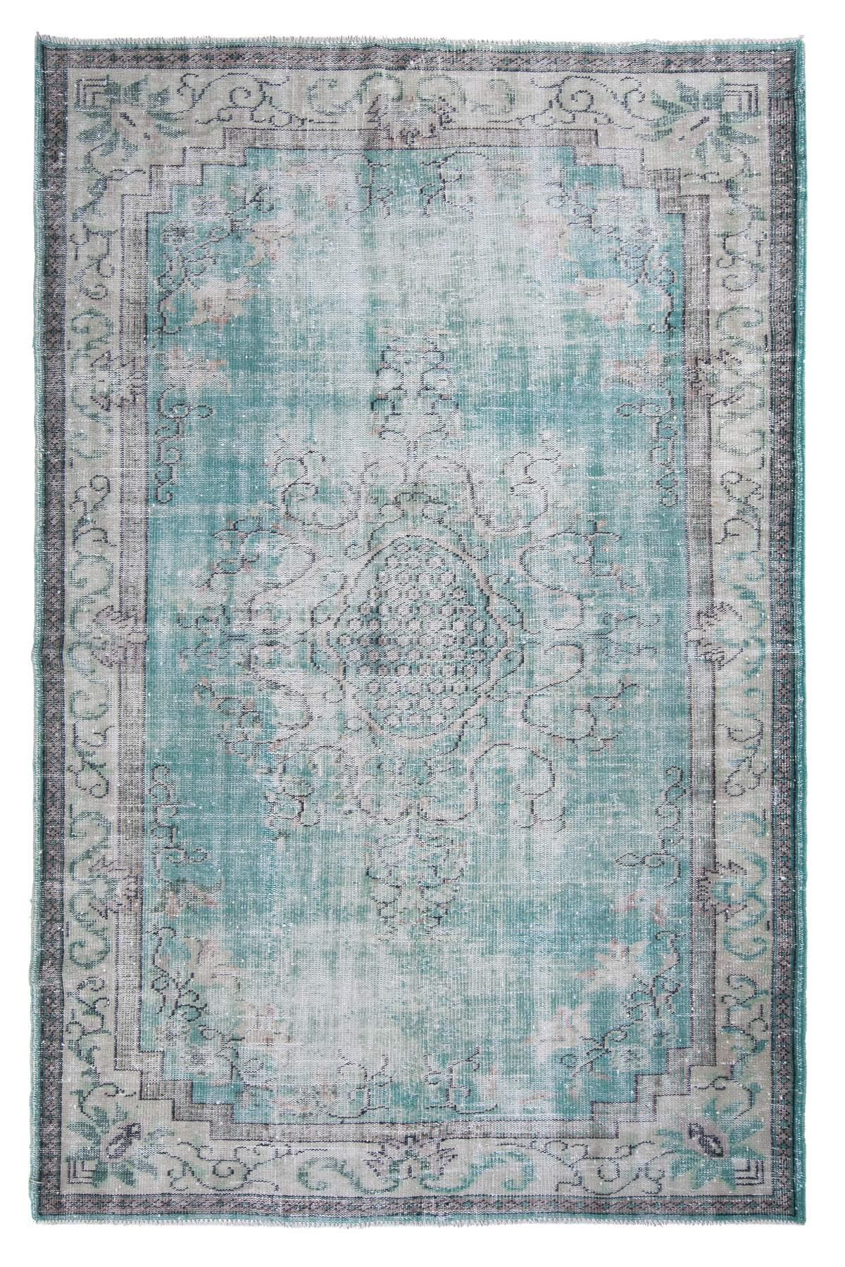 Distressed Vintage Turquoise Oushak Rug