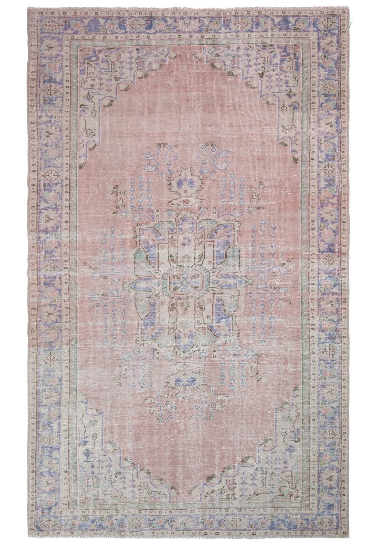 Distressed Vintage Unique Oushak Rug