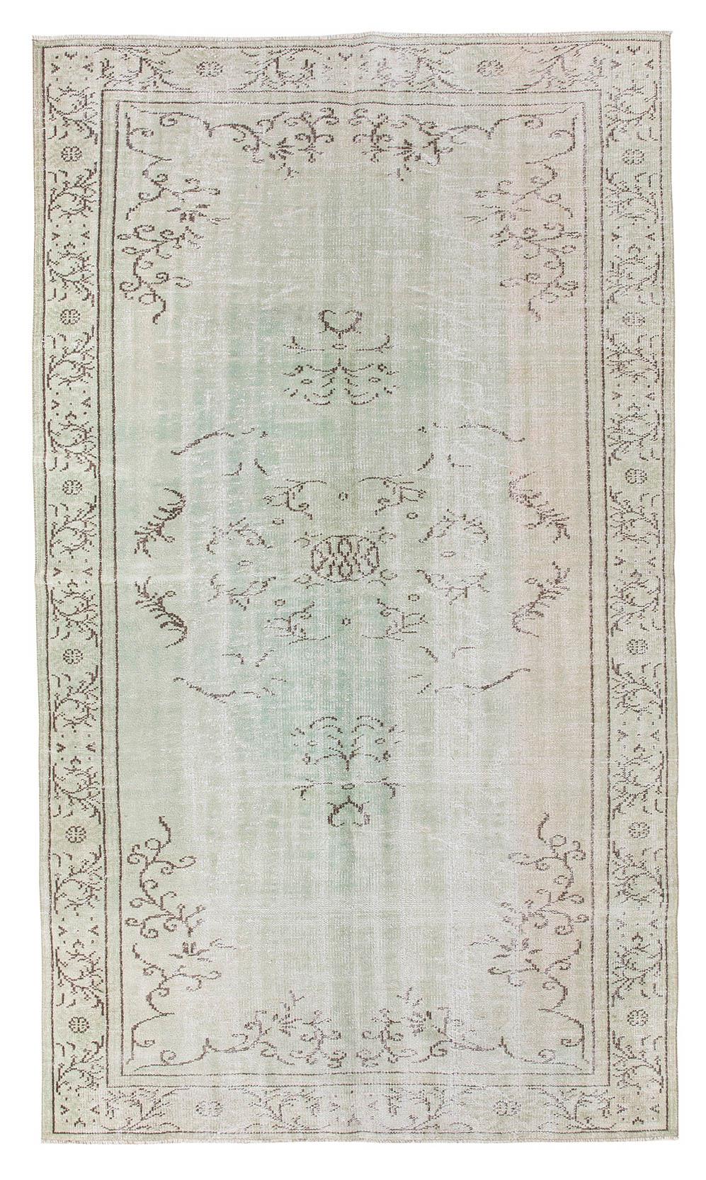 Faded Green Vintage Turkish Oushak Rug - 5`8'' x 9`8''