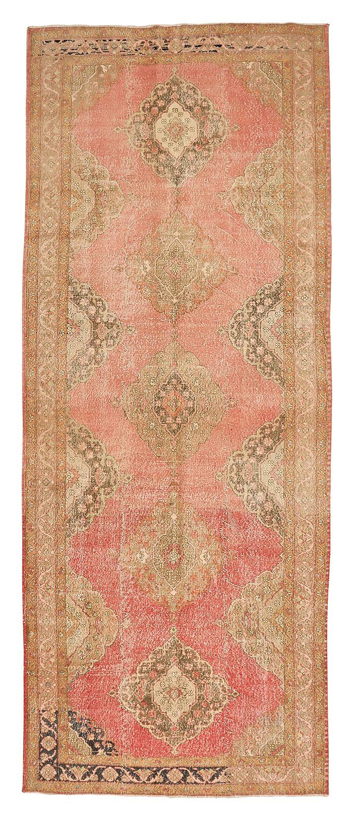 Faded Vintage Turkish Area Rug - 4`10'' x 12`9''