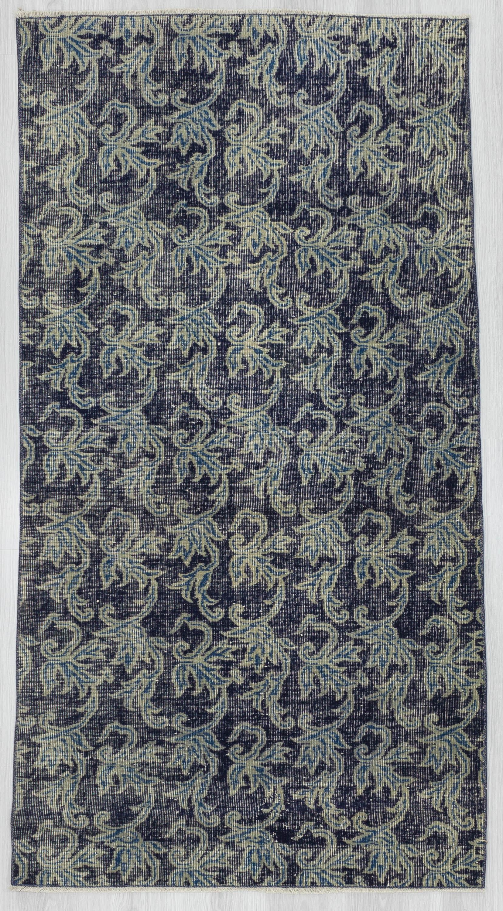 Floral Vintage Navy Blue Turkish Rug