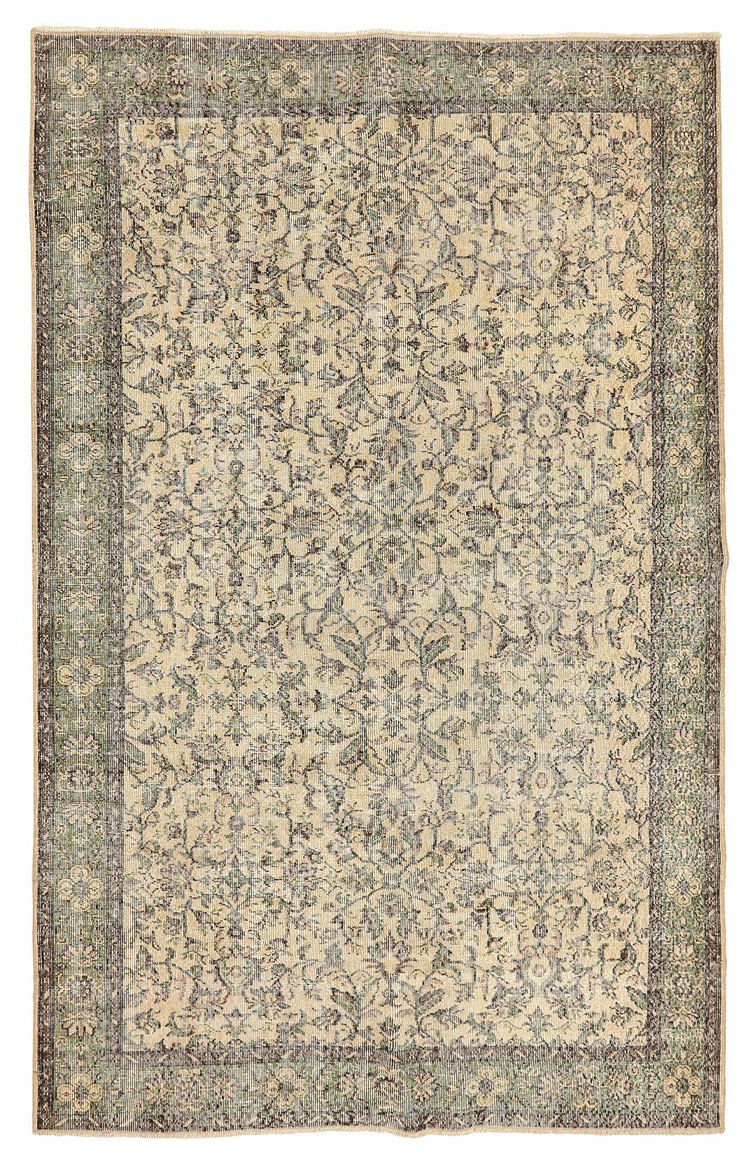 Floral Vintage Turkish Oushak Rug - 6`0'' x 9`5''