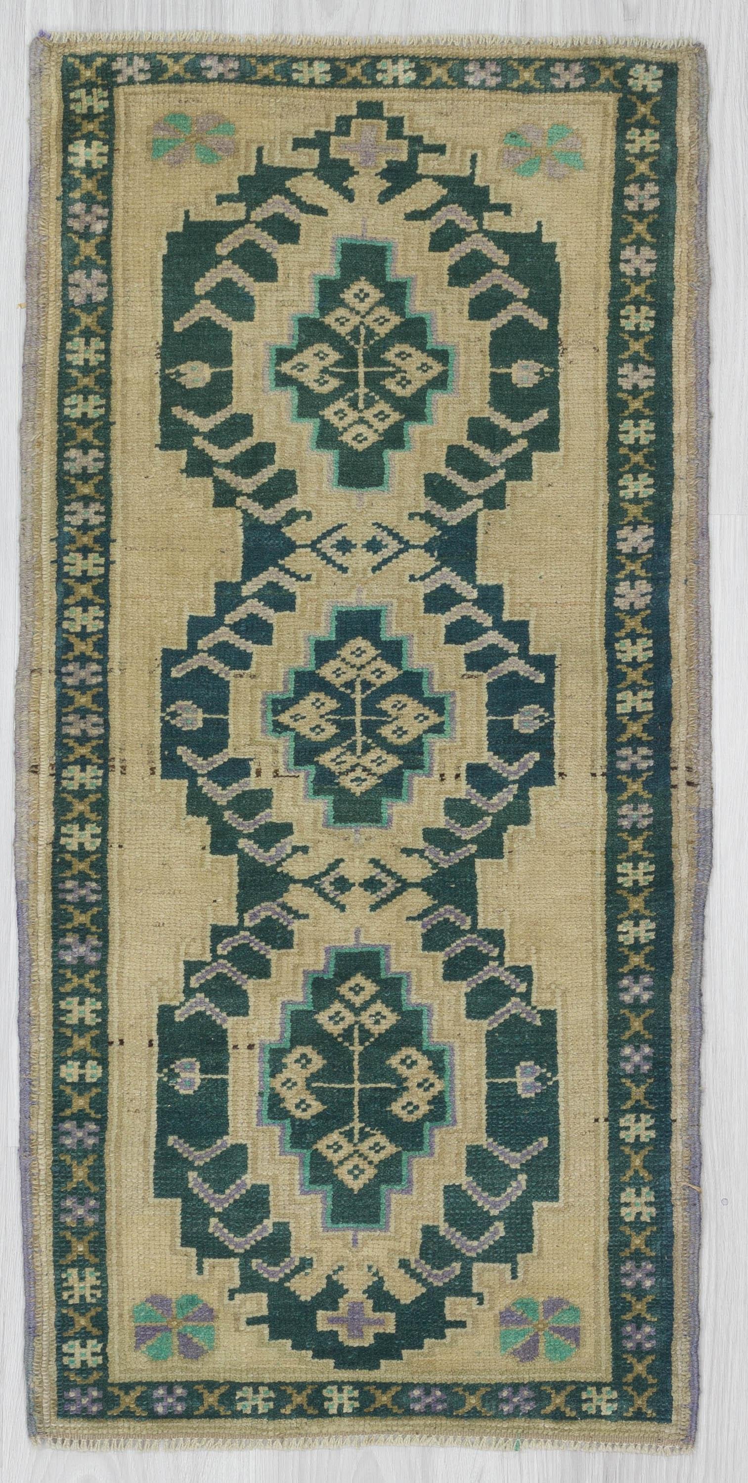 Green / Beige Mini Turkish Carpet