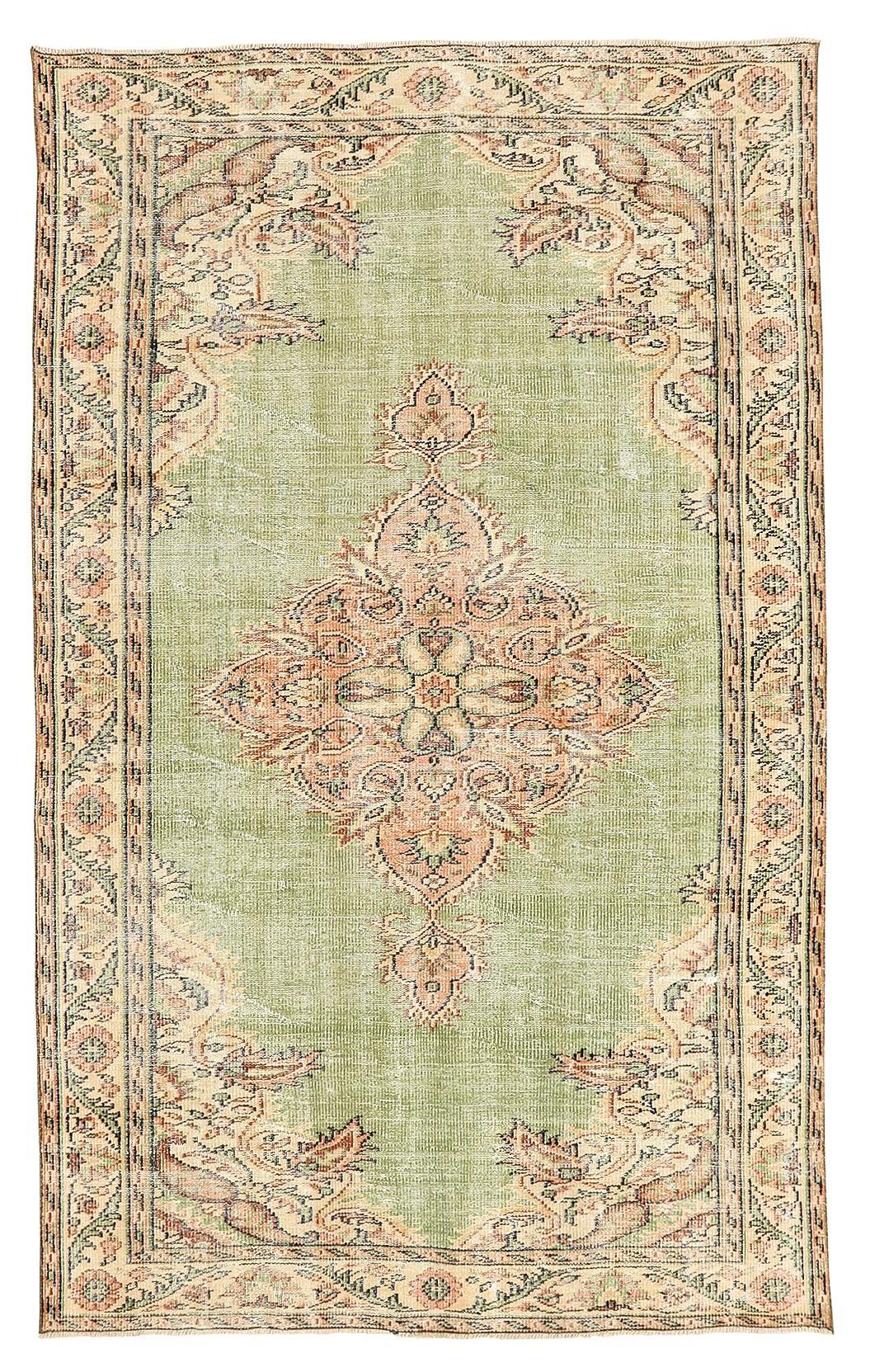 Green Vintage Turkish Oushak Rug - 5`9'' x 9`5''