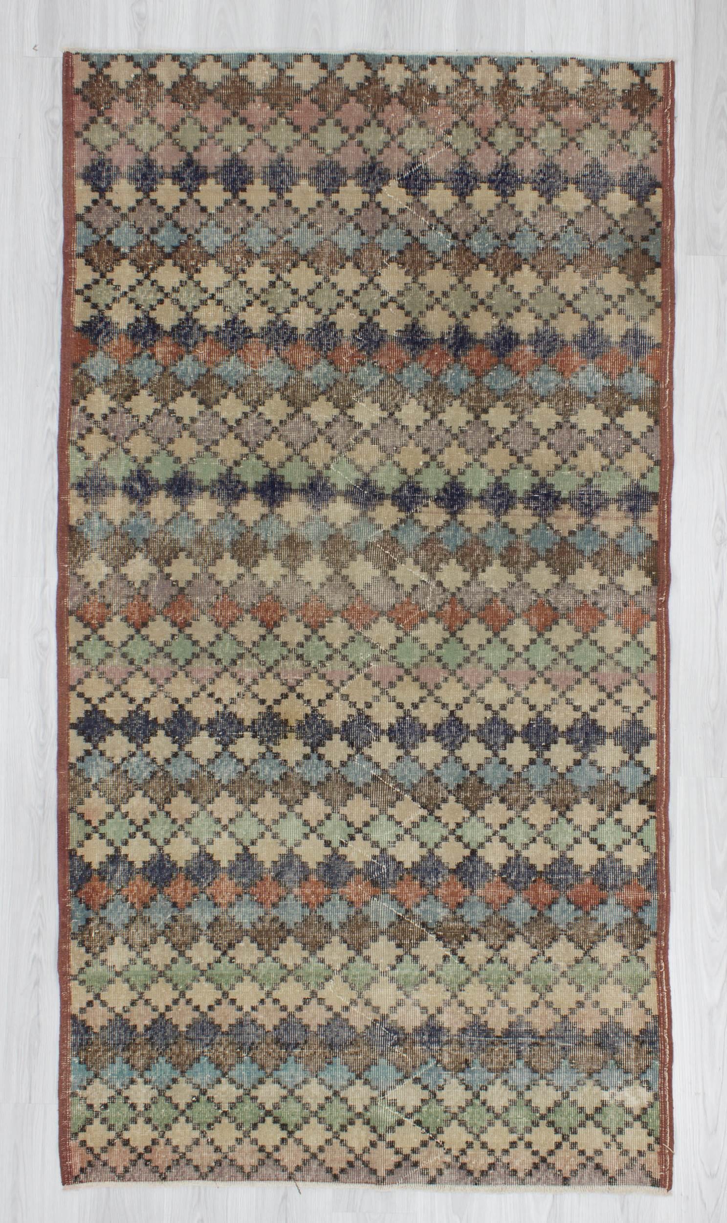 Hand-knotted vintage decorative Turkish art deco rug