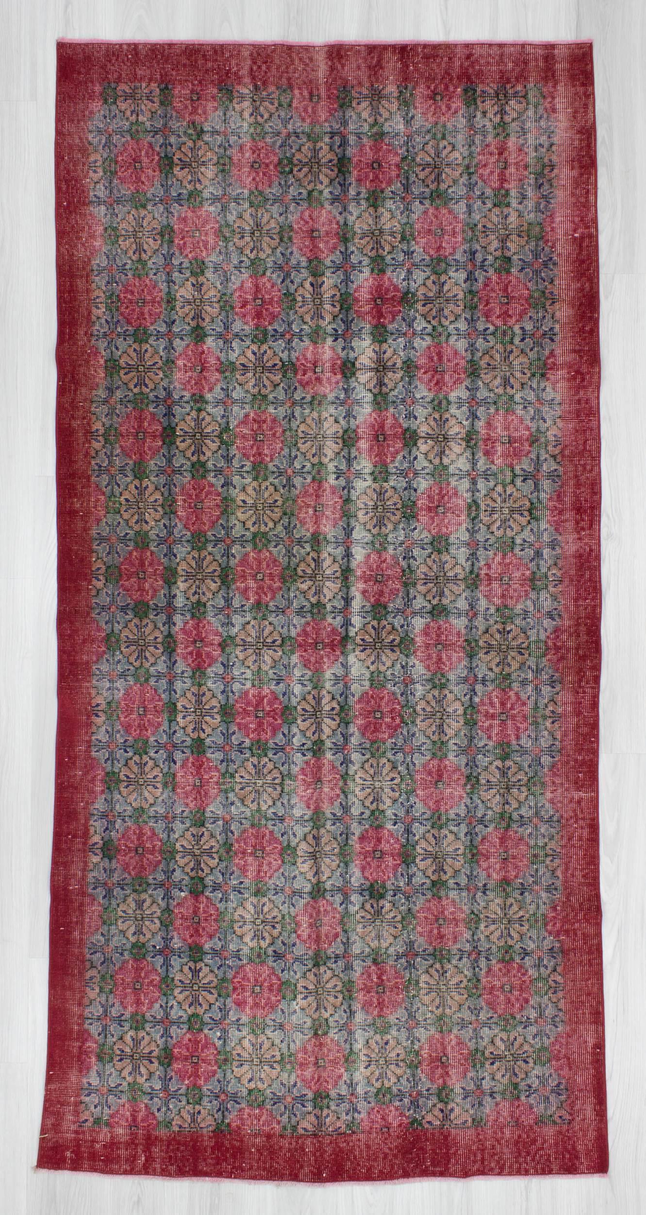 Hand-knotted vintage decorative Turkish art deco rug