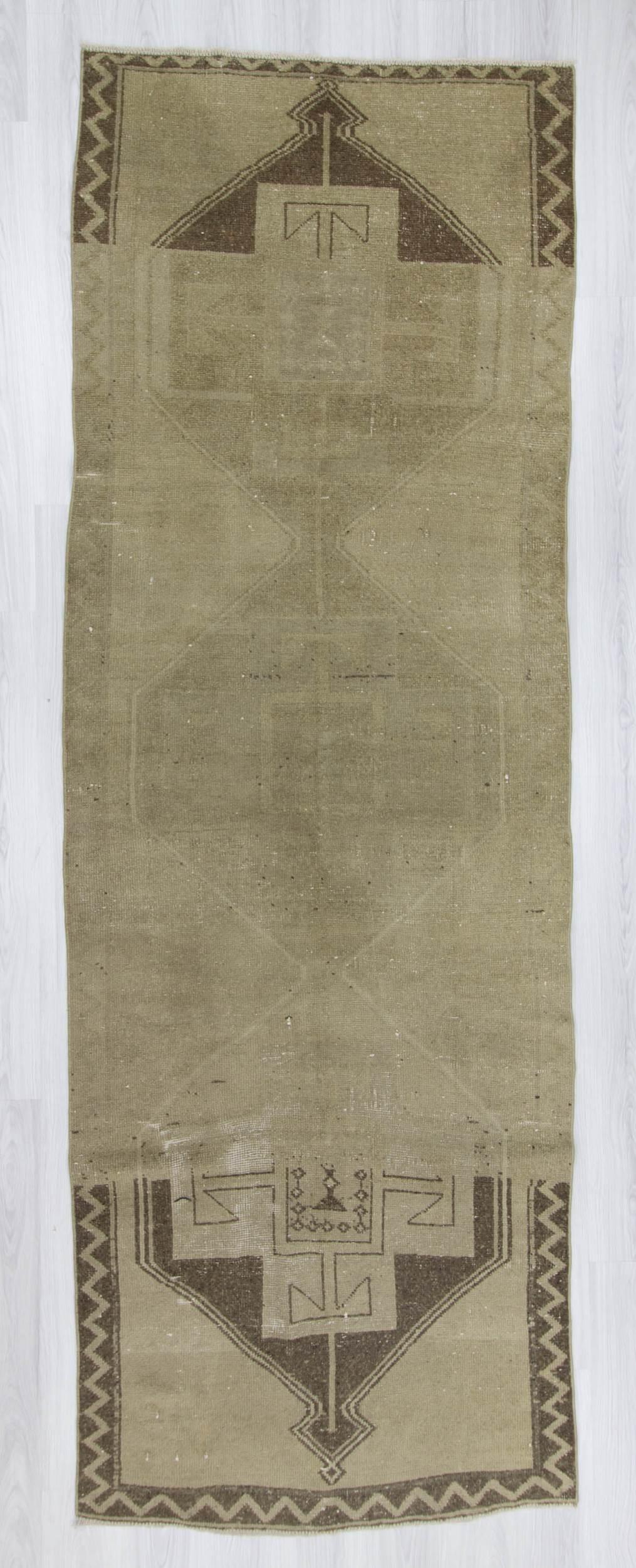 Handknotted vintage decorative washed out Turkish runner rug