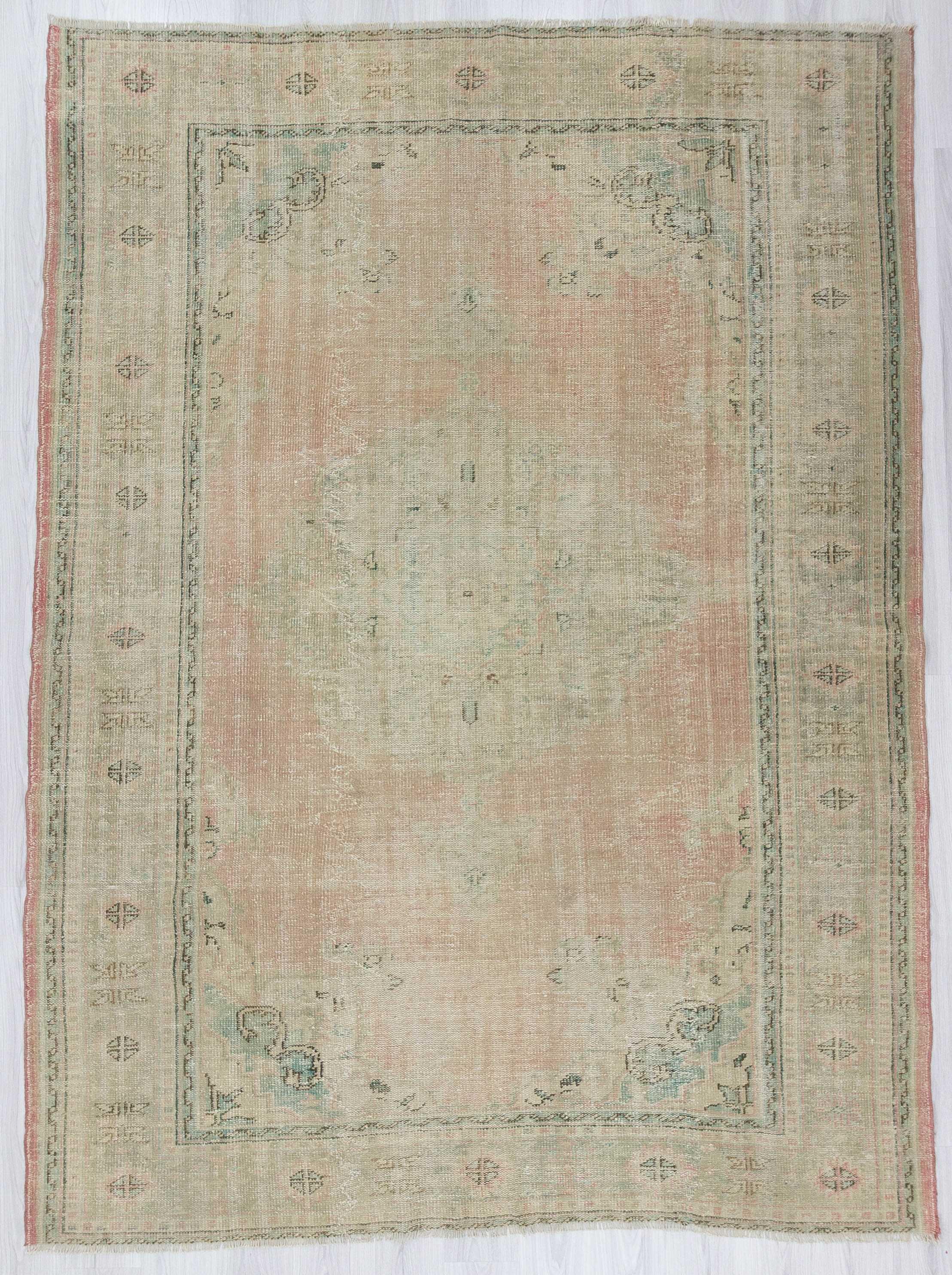 Handknotted washed out Turkish oushak rug