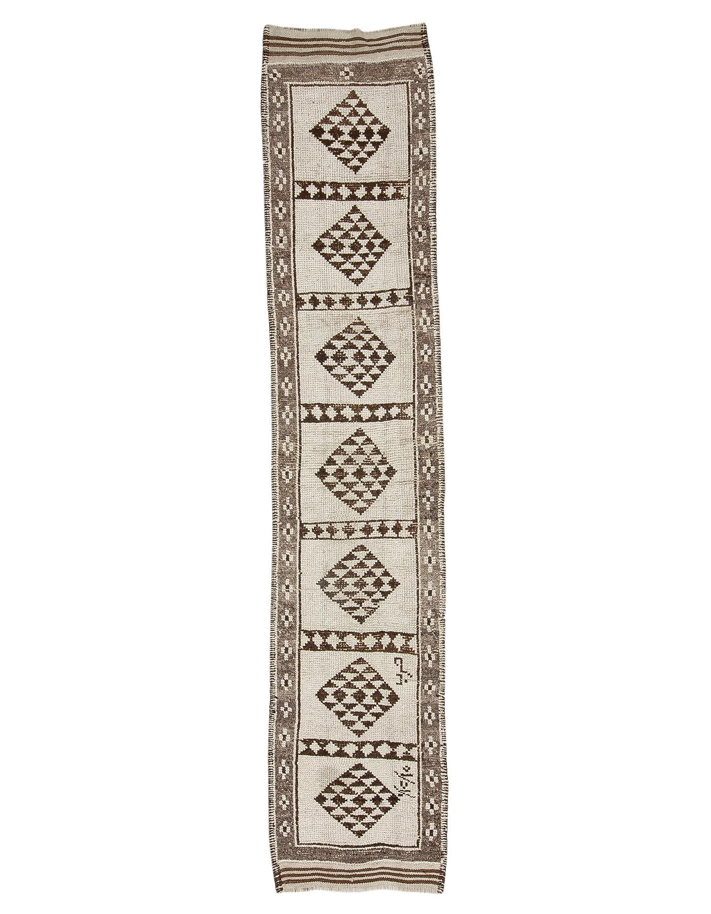 Ivory & Brown Vintage Unique Runner Rug - 2`6'' x 12`2''