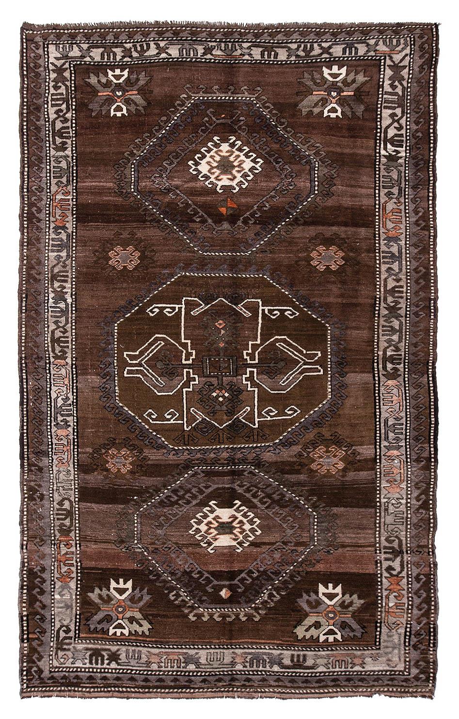 Large Vintage Brown Turkish Kars Rug - 7`5'' x 12`4''