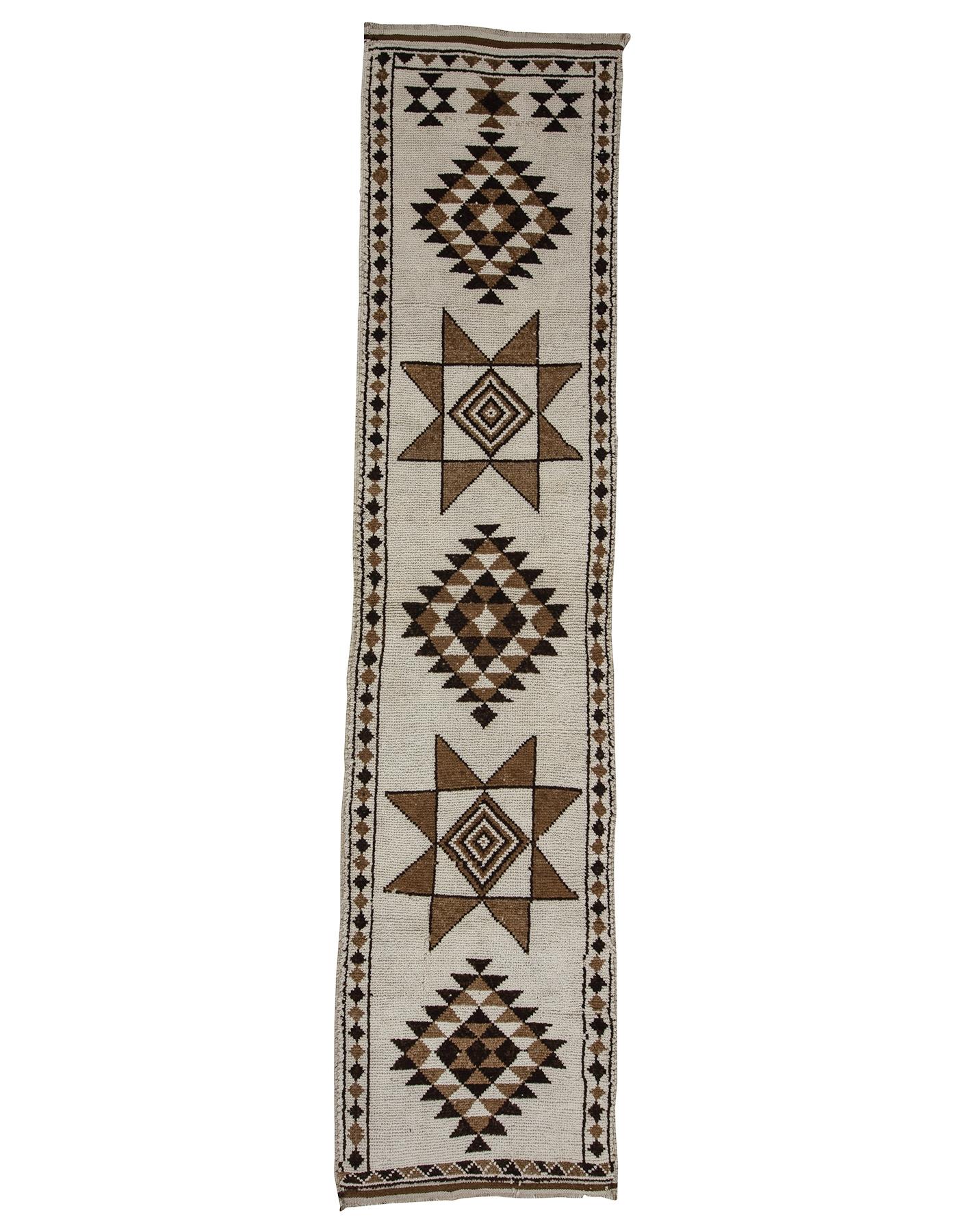 Natural Wool Vintage Brown & White Runner - 2`11'' x 12`6''