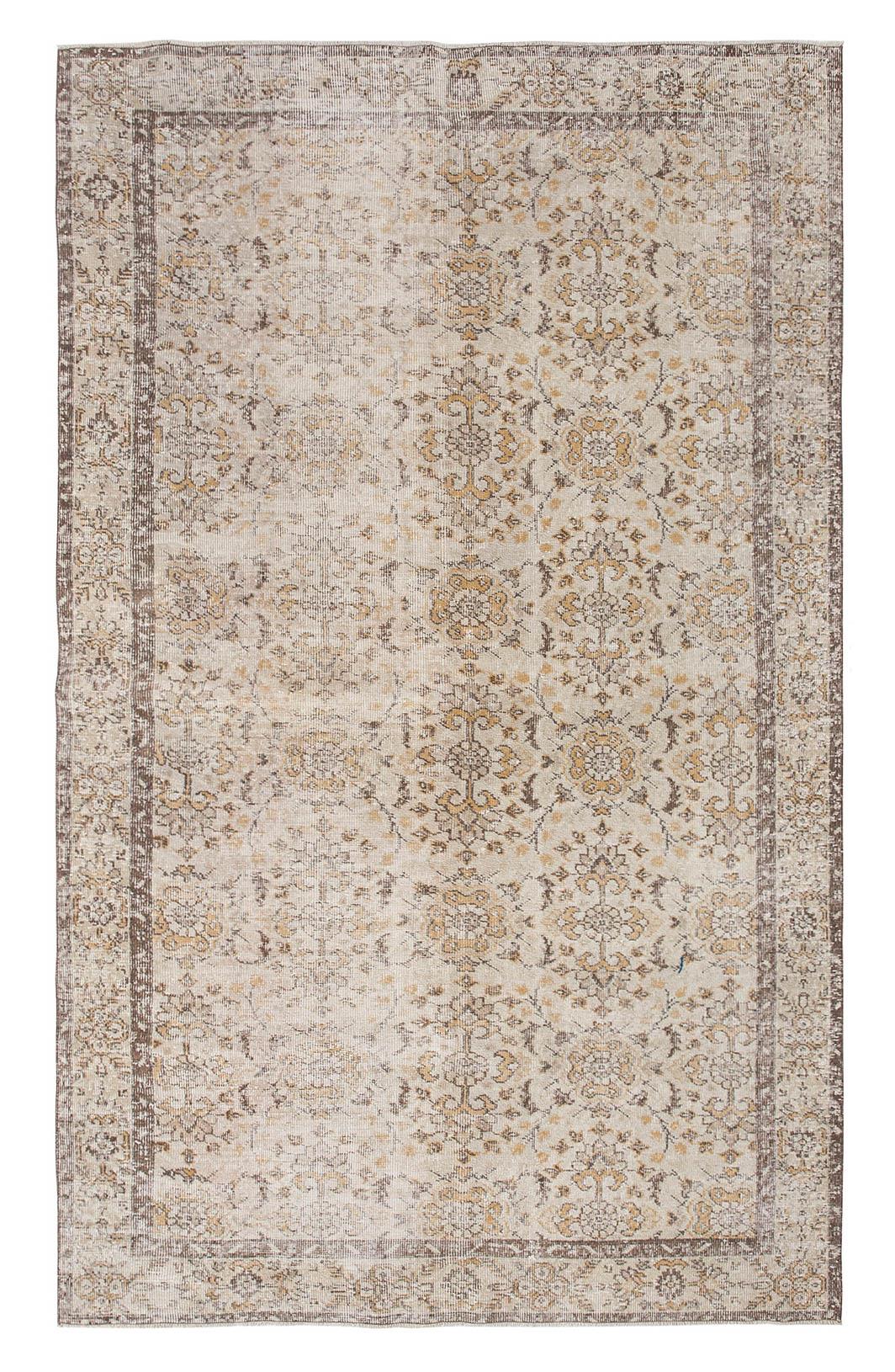 Neutral Floral Vintage Oushak Rug - 6`0'' x 9`10''