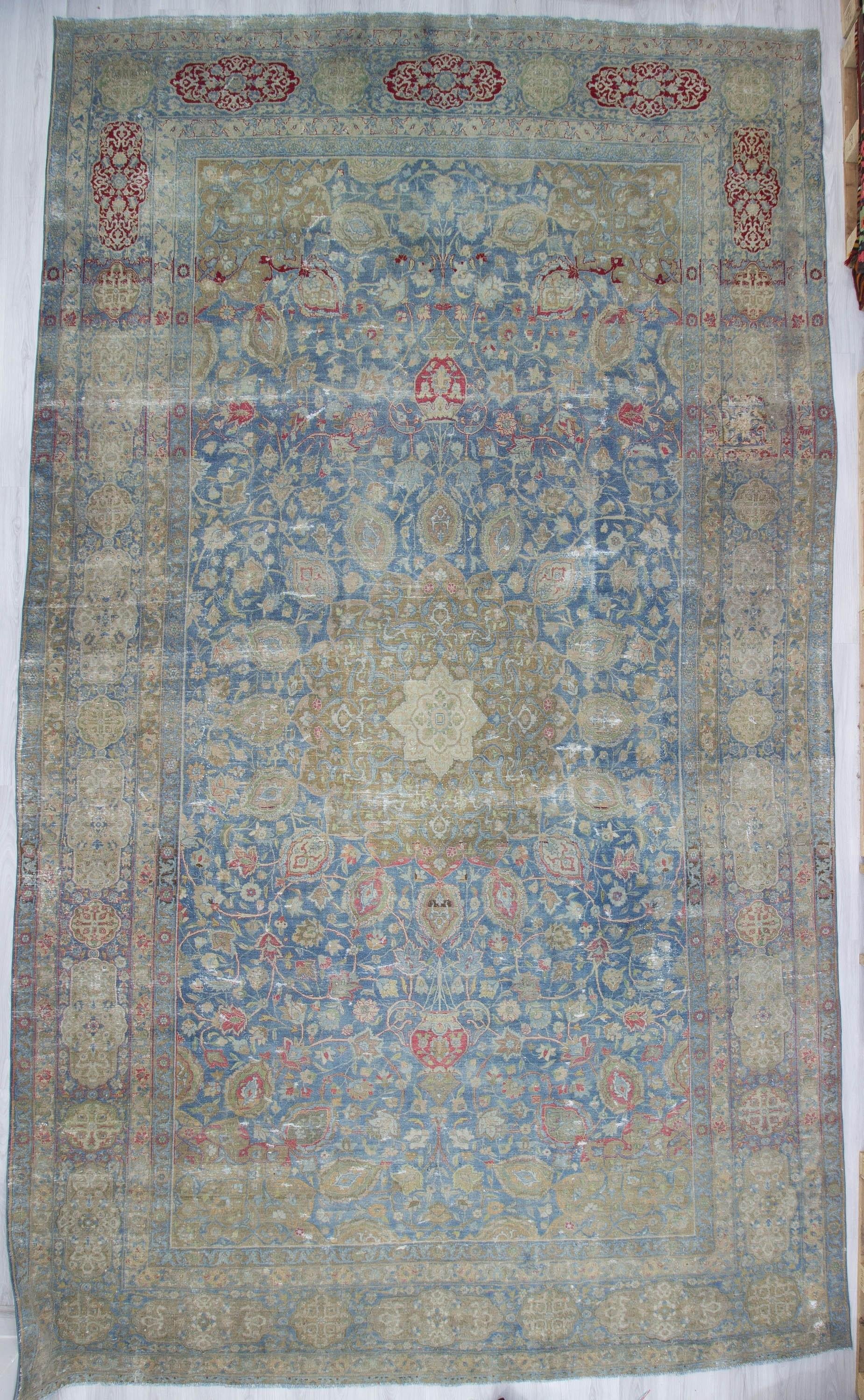 Oversized Antique Distressed Persian Tabriz Rug