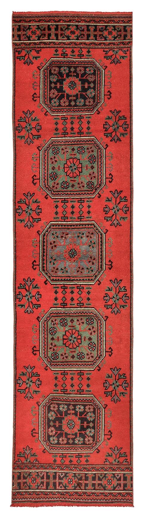 Red Vintage Turkish Oushak Runner - 2`10'' x 11`9''