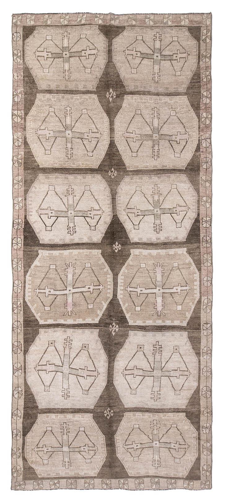 Unique Vintage Turkish Kars Wool Rug - 5`7'' x 13`9''