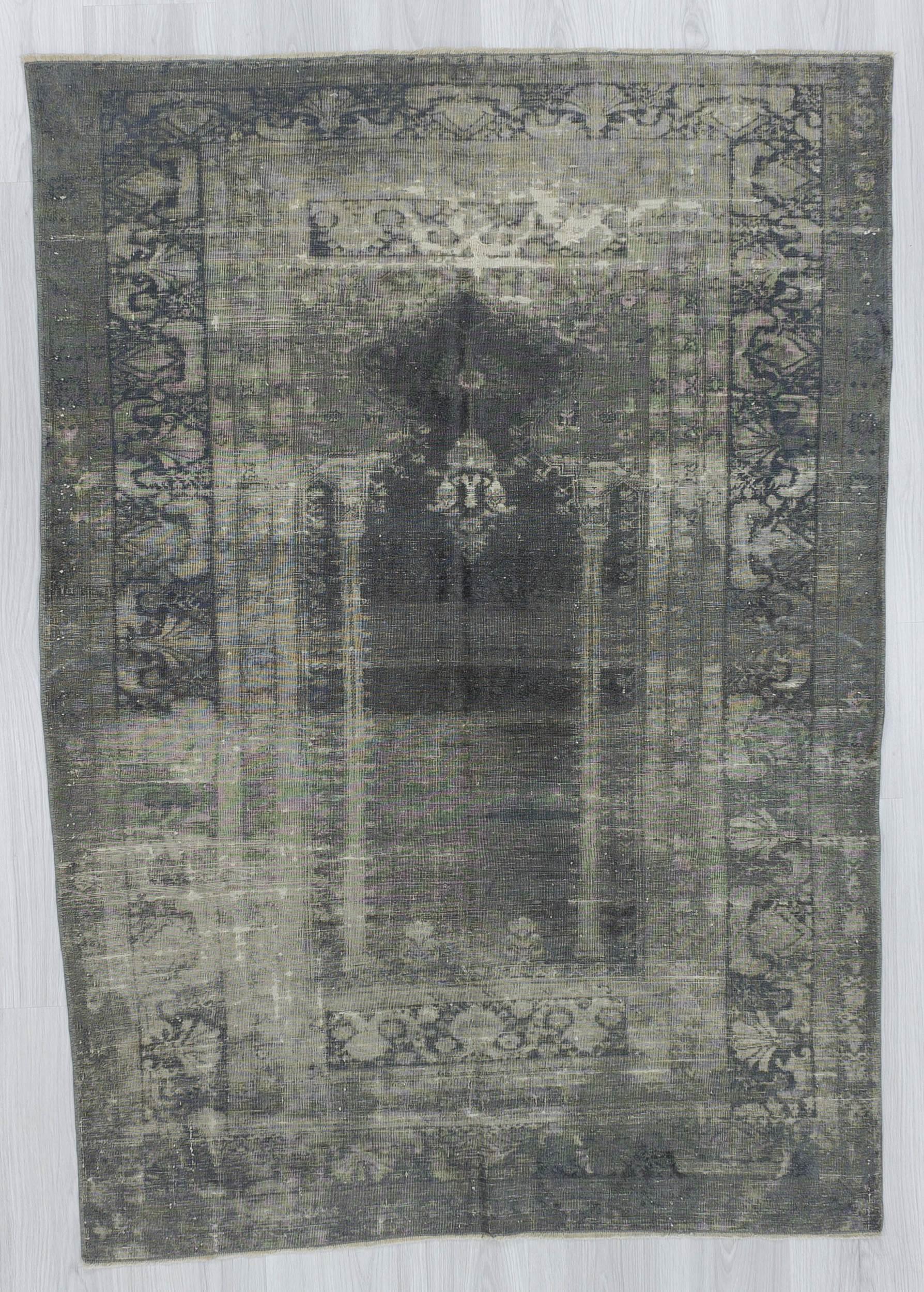 Vintage artificial silk gray overdyed Turkish rug