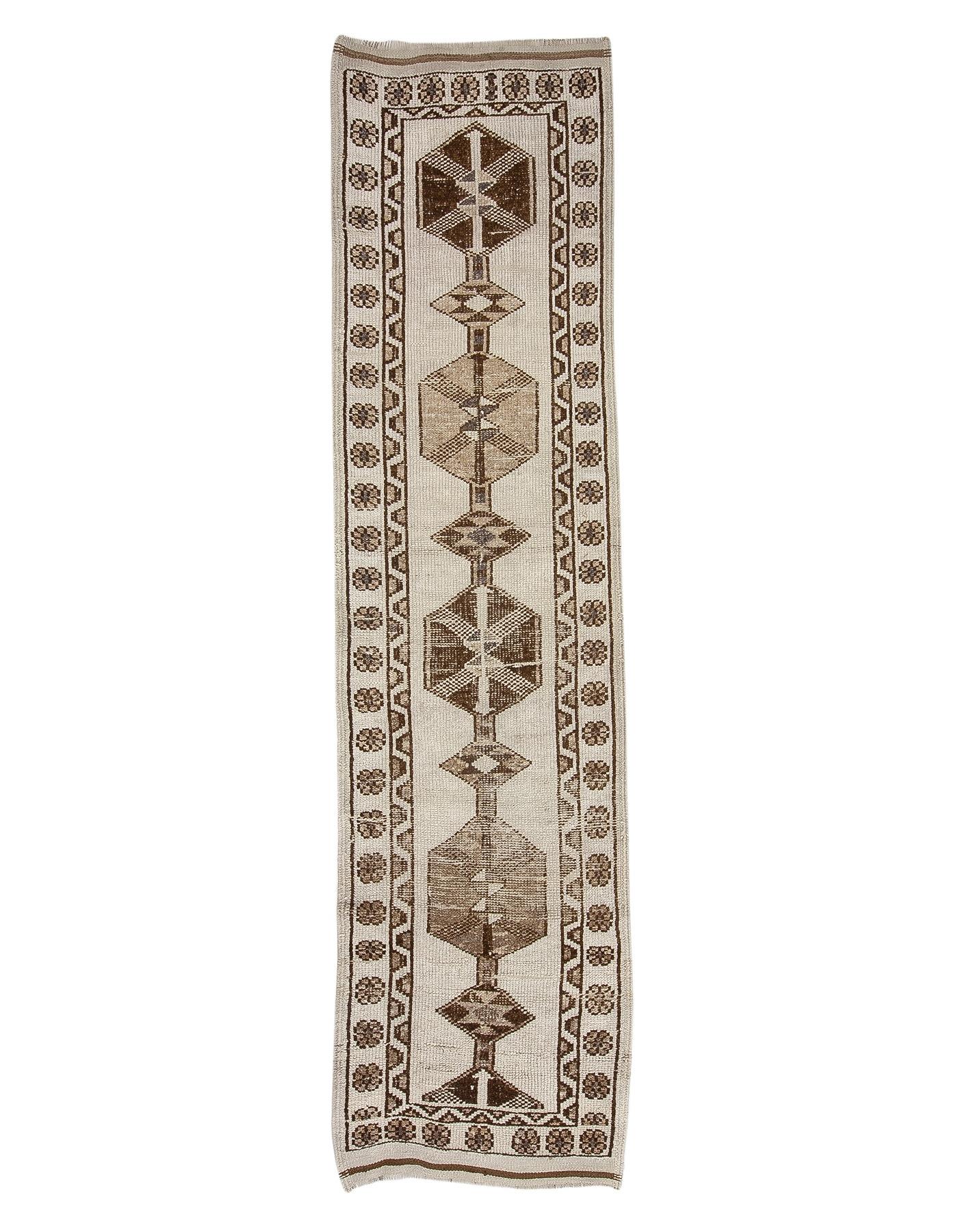 Vintage Brown & Cream Wool Herki Runner - 3`0'' x 12`0''