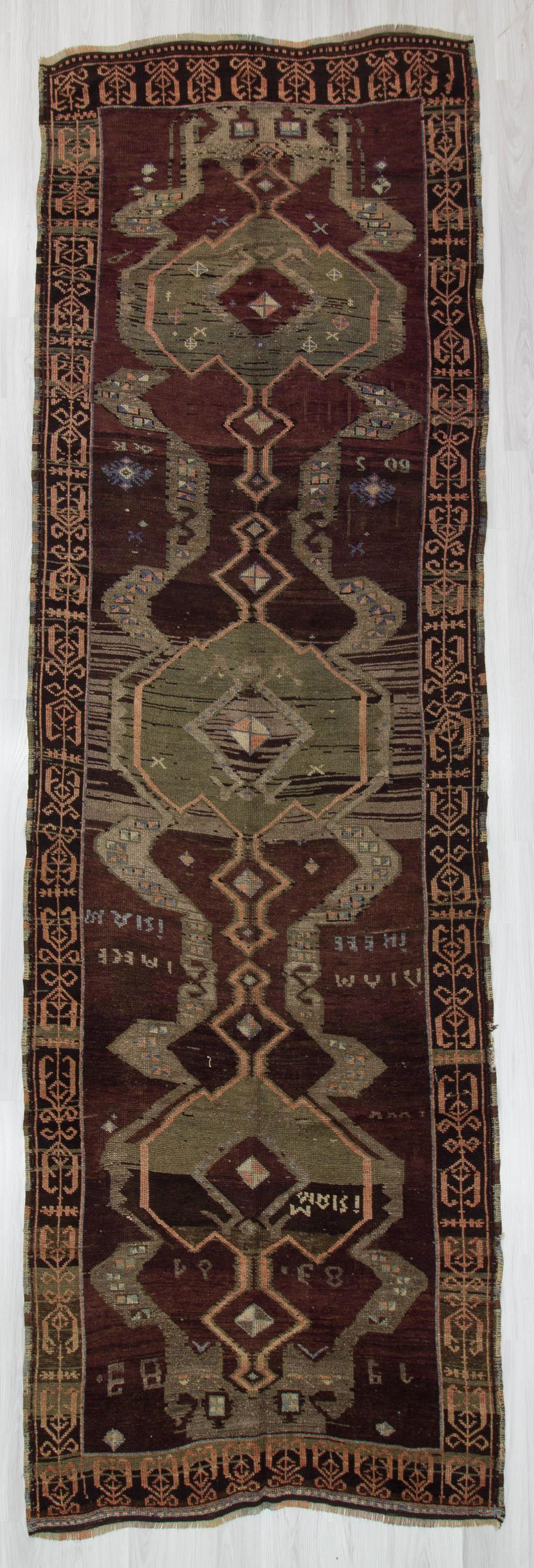 Vintage Brown Turkish Wool Kars Runner Rug