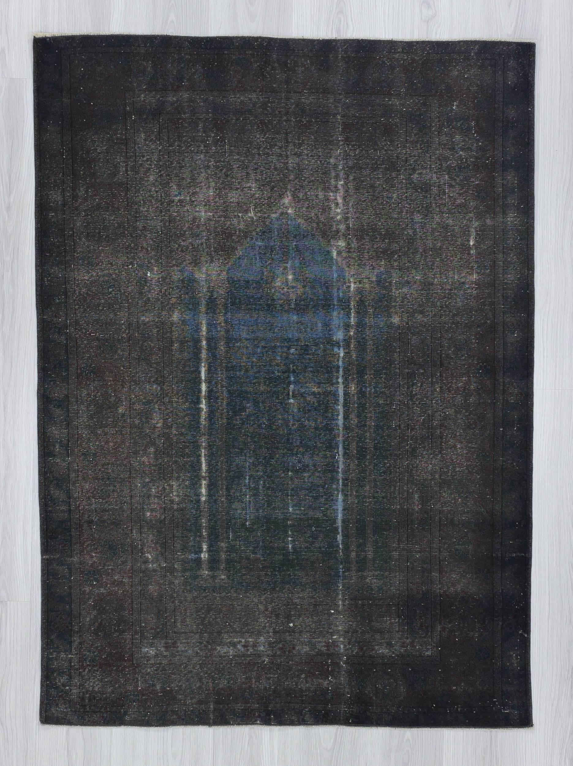 Vintage dark grey overdyed Turkish rug