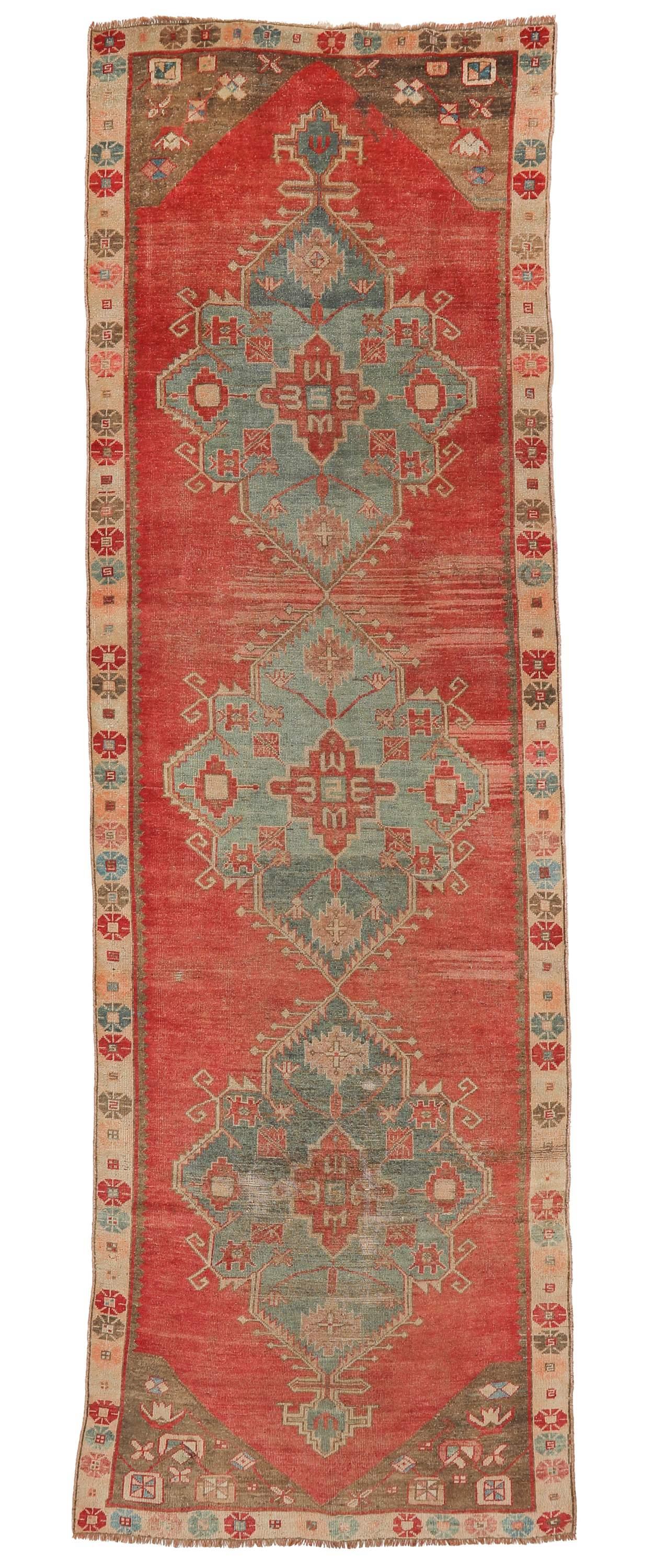 Vintage Decorative Turkish Runner Rug - 3`10'' x 12`2''