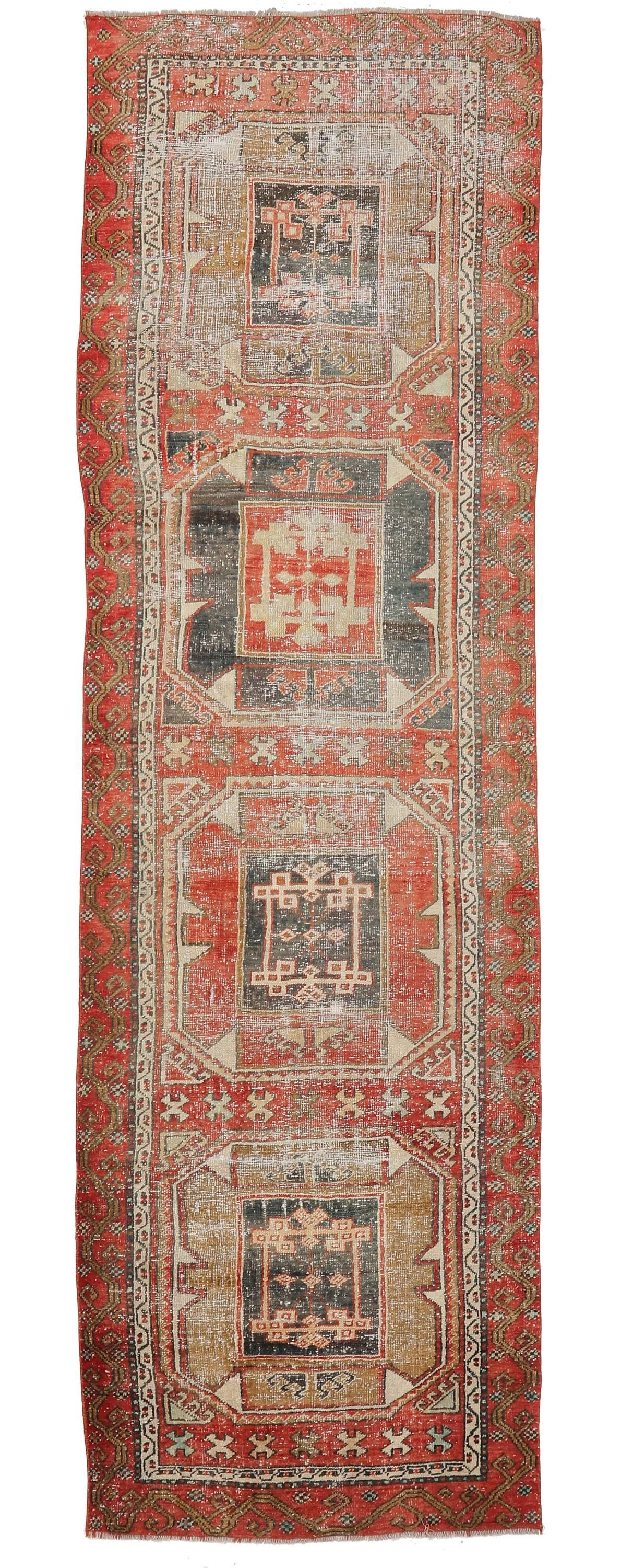 Vintage Distressed Turkish Anatolian Runner Rug - 3`3'' x 10`11''