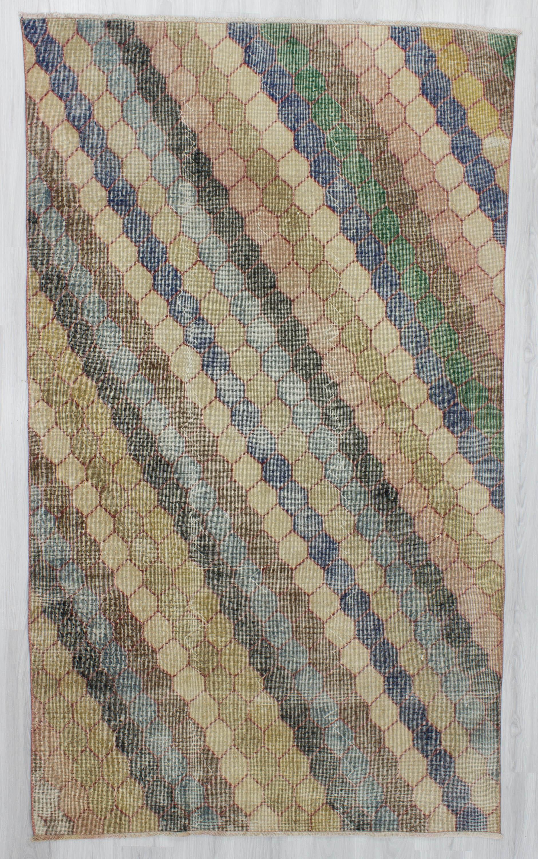 Vintage Distressed Turkish Art Deco Rug