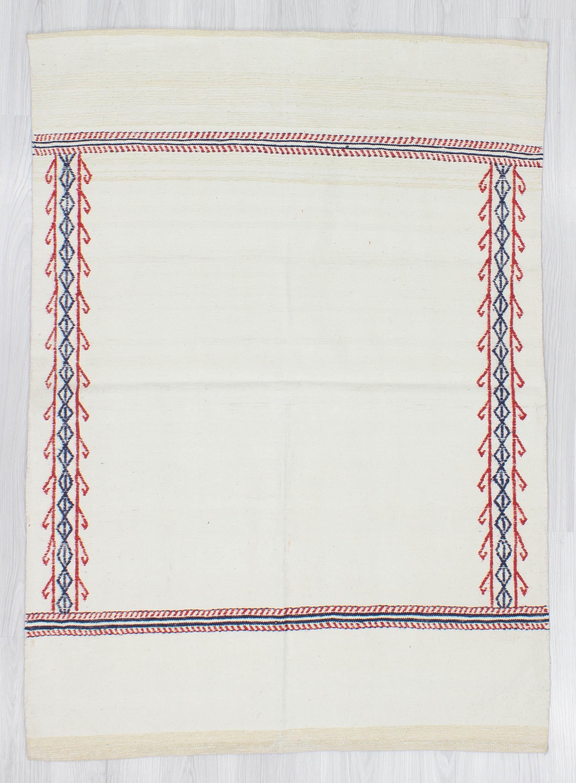 Vintage Embroidered Decorative Cotton Kilim Rug