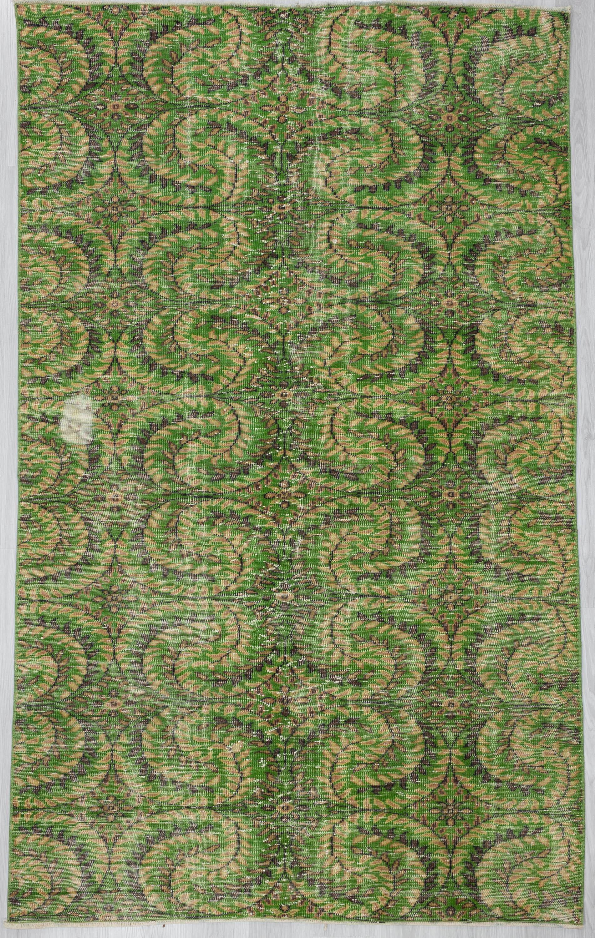 Vintage Floral Green Turkish Carpet