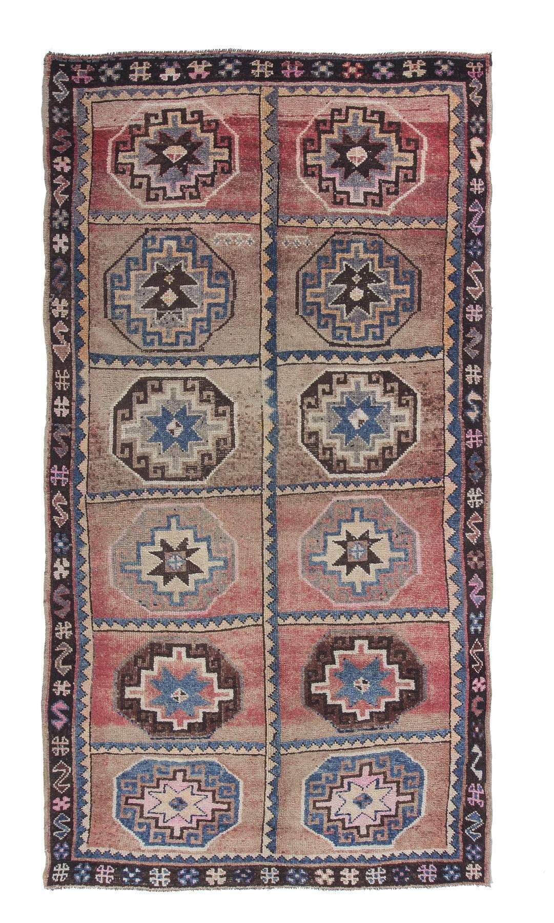 Vintage Geometric Turkish Kars Wool Rug