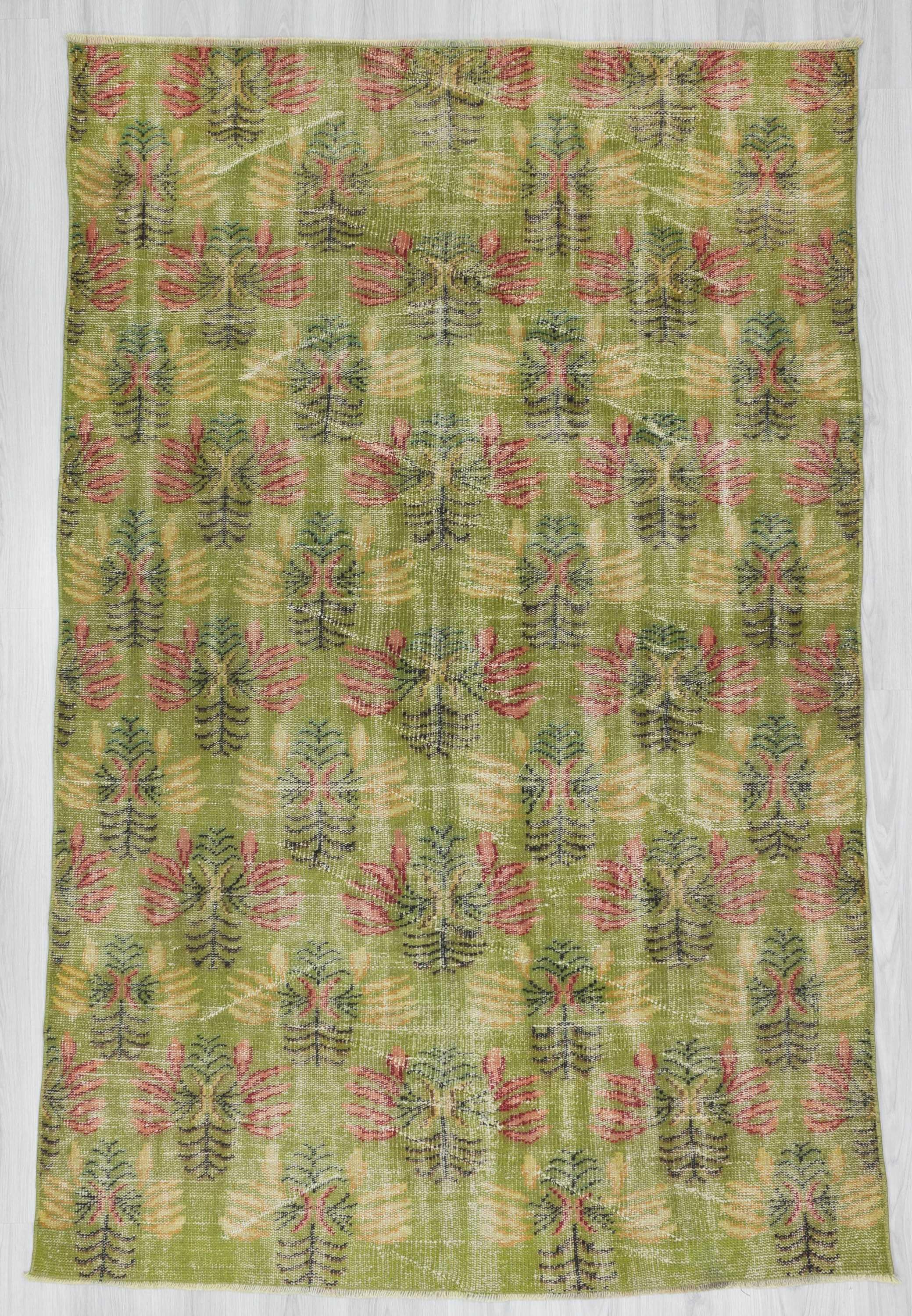 Vintage green Turkish deco rug