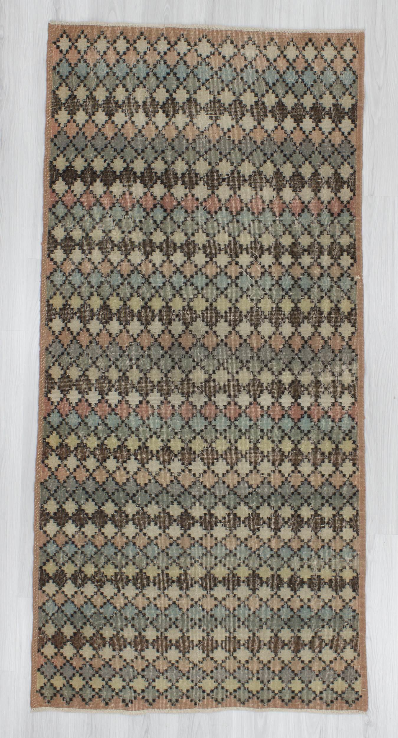 Vintage hand-knotted decorative pastel coloured Turkish art deco rug