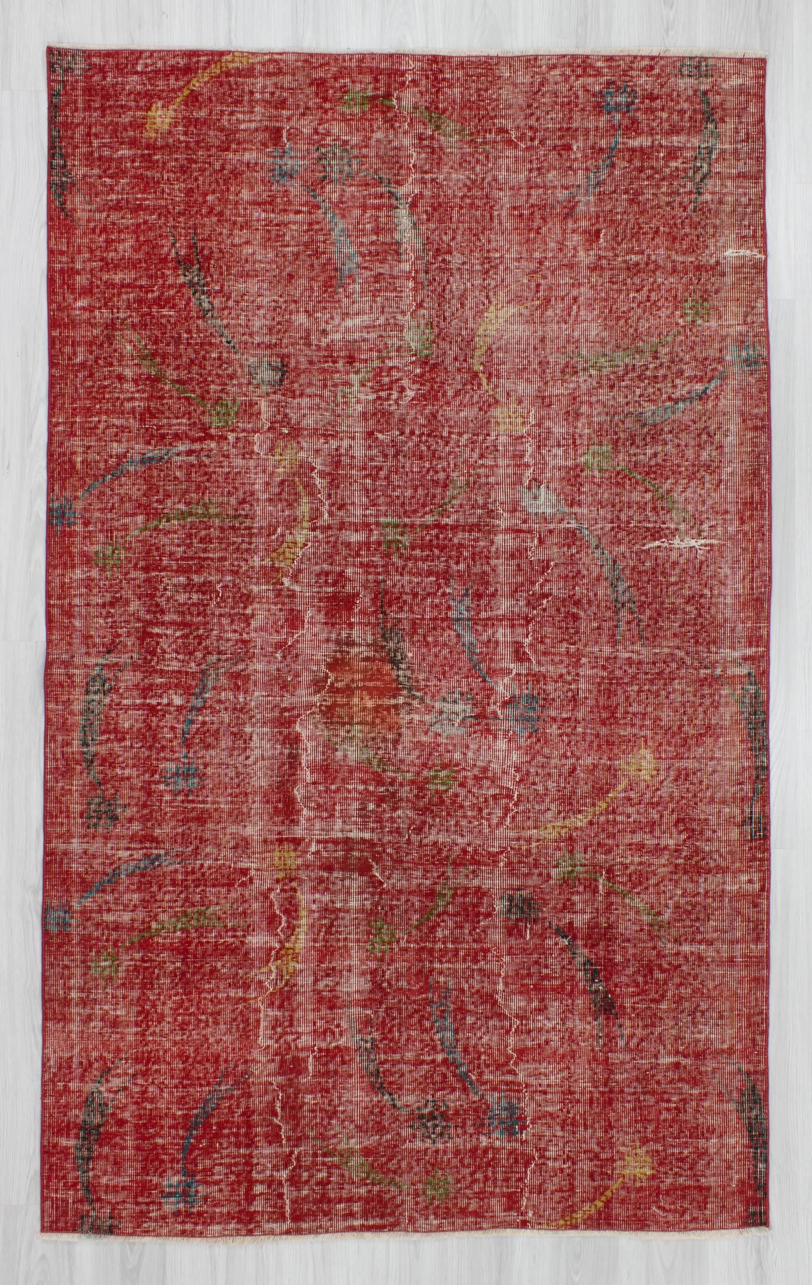 Vintage hand-knotted decorative red Turkish art deco rug