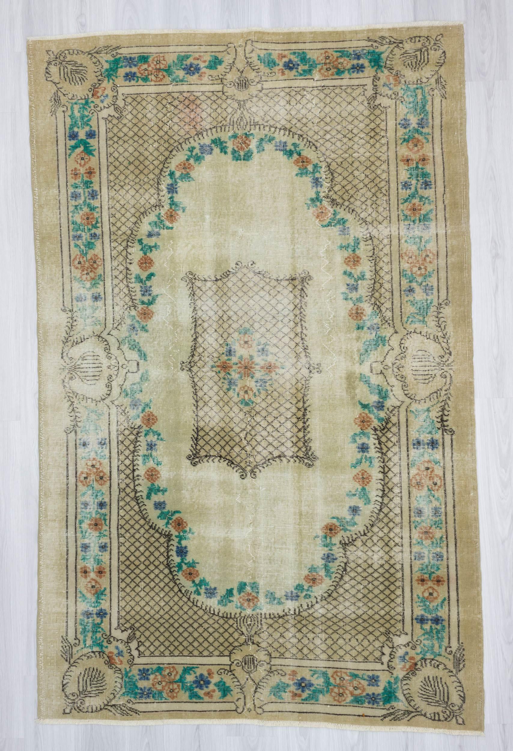 Vintage hand knotted decorative Turkish area rug