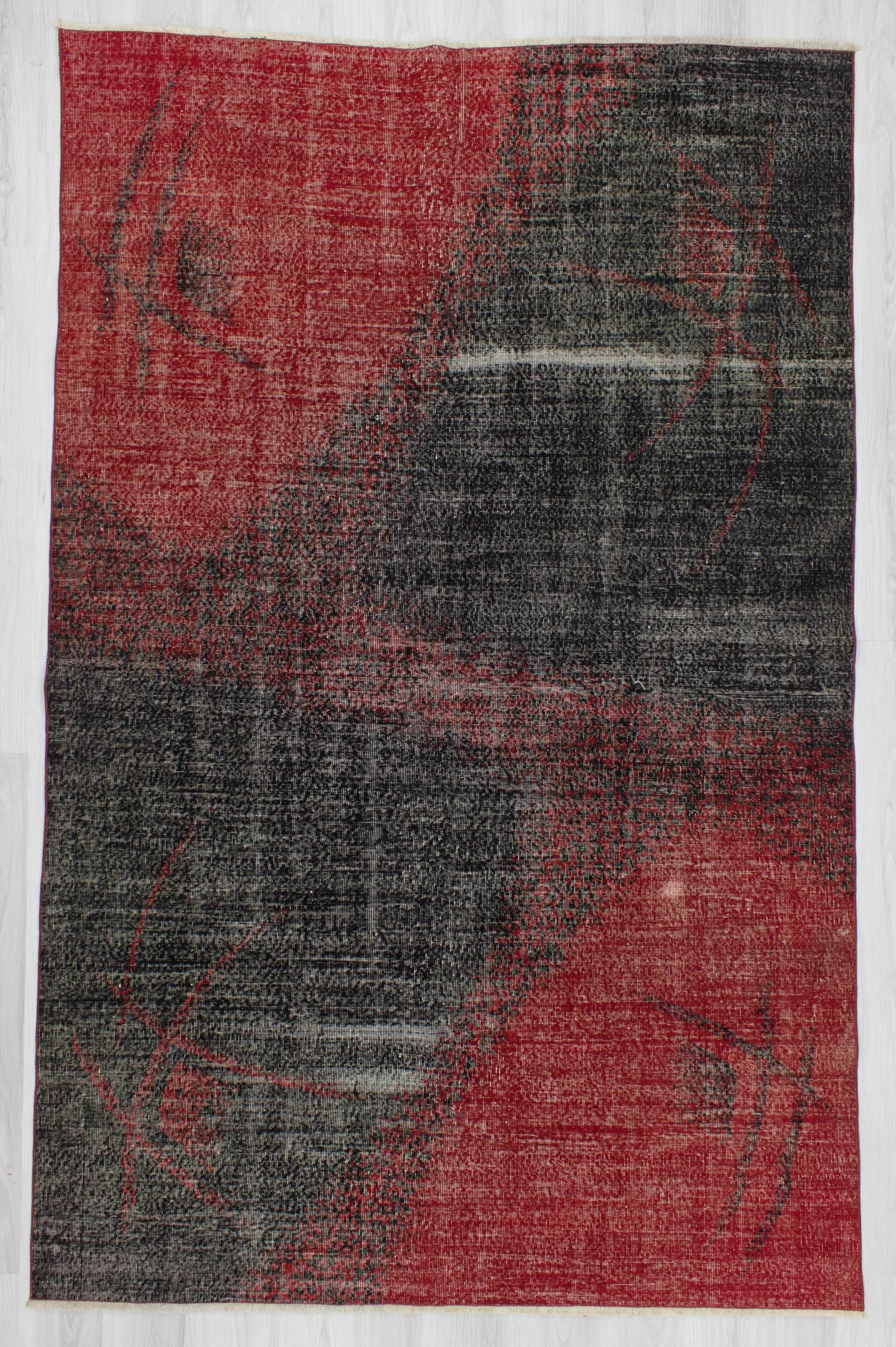 Vintage hand-knotted modern decorative black and red Turkish art deco rug