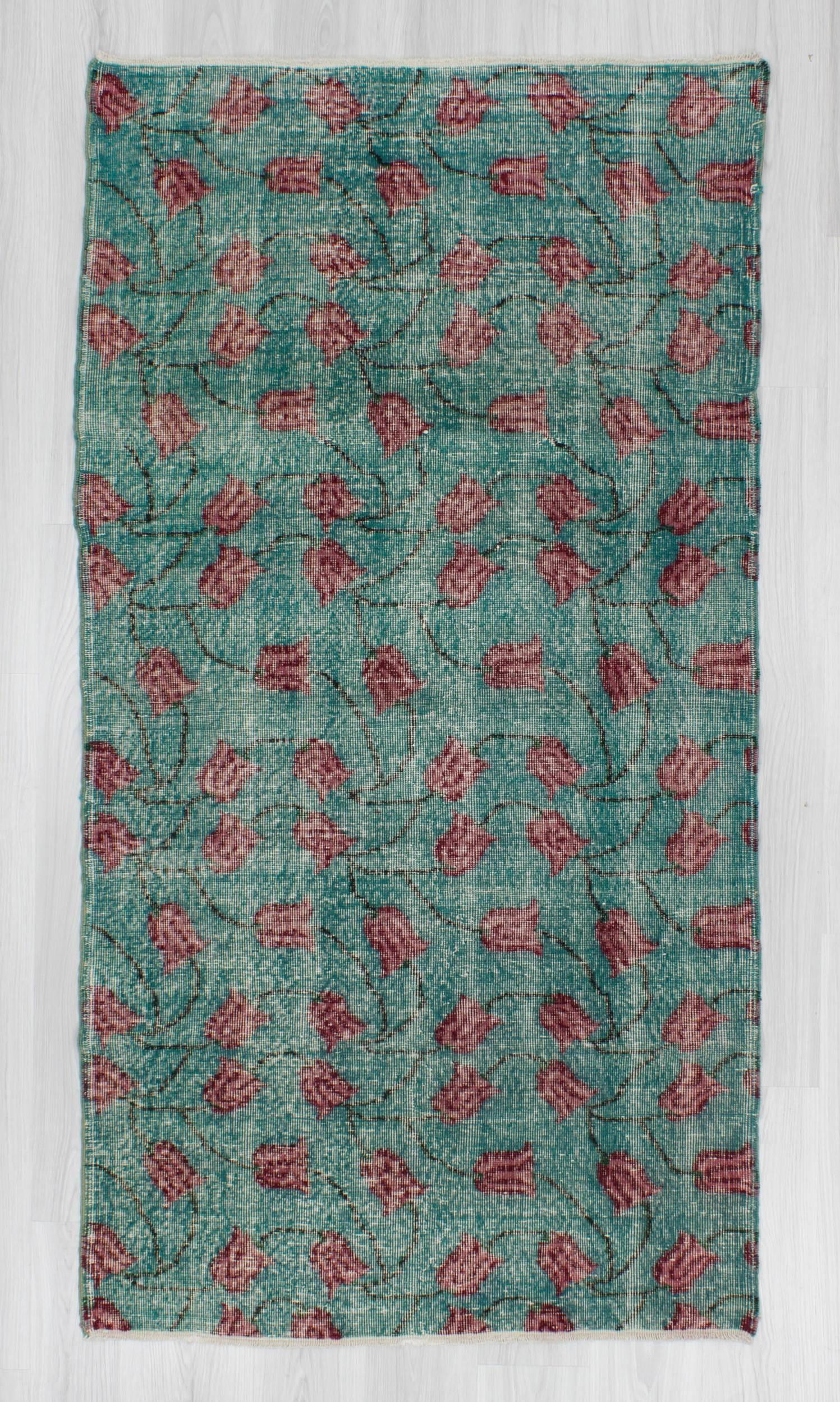 Vintage Hand-knotted Tulip Designed Turkish Art Deco Rug