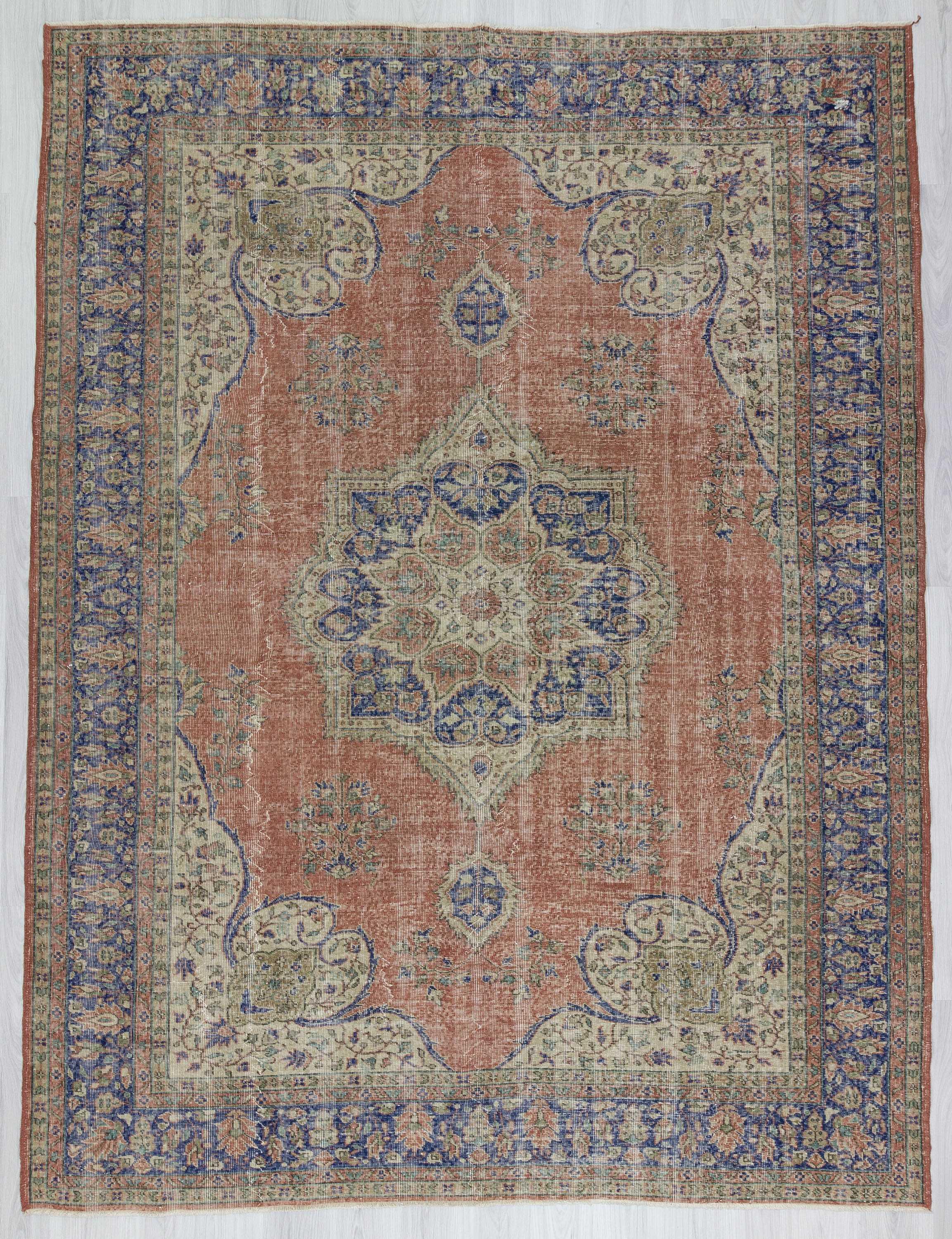 Vintage large worn Turkish Oushak rug