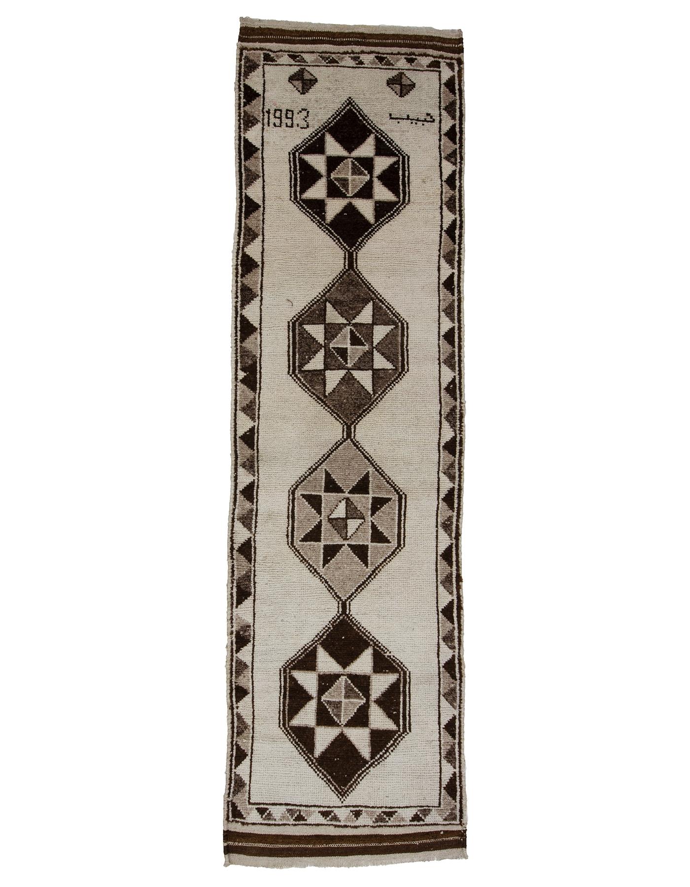 Vintage Natural Wool Brown & White Runner - 3`4'' x 11`10''